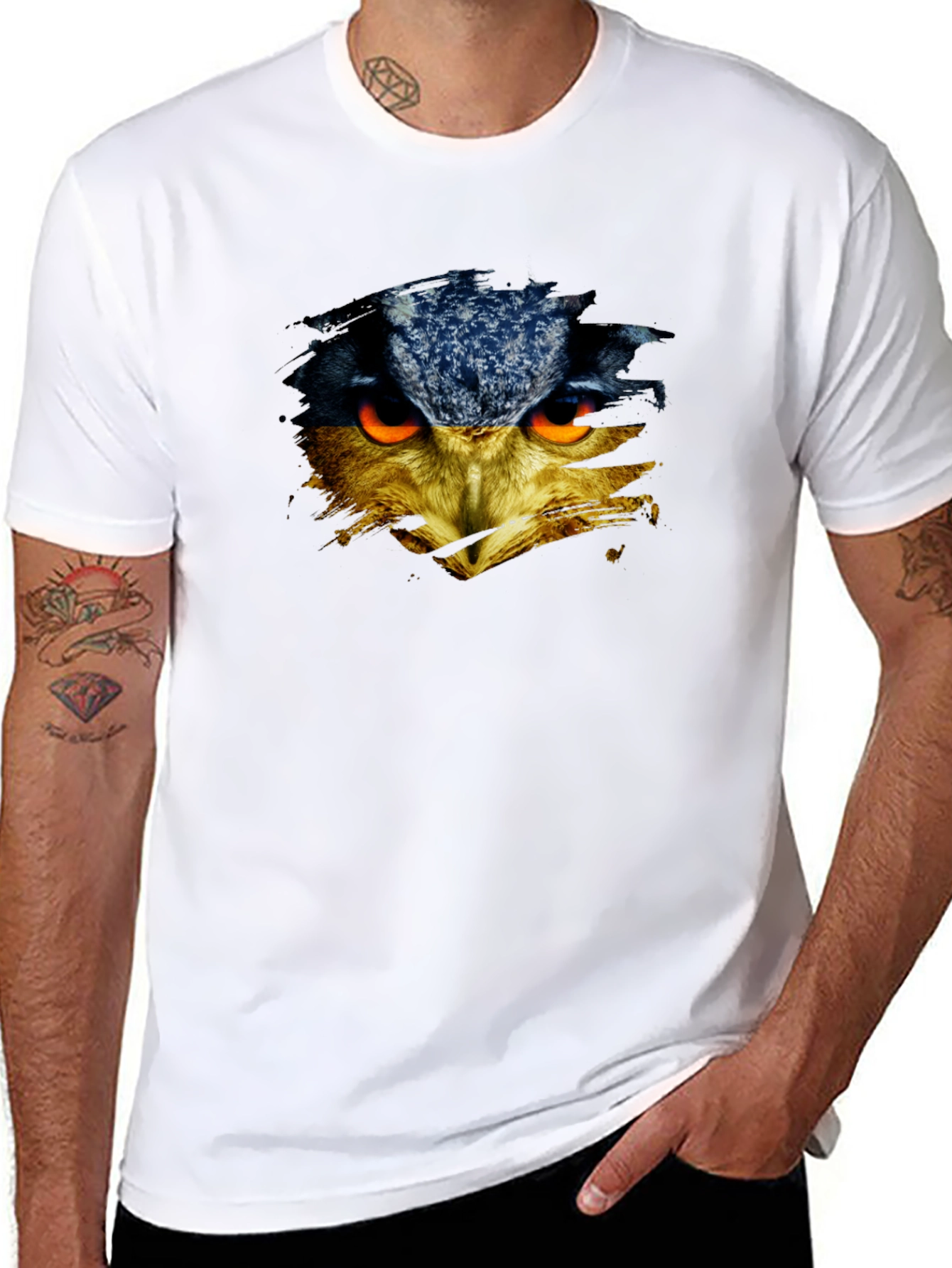 Owl Face Graphic Print Black T-Shirt
