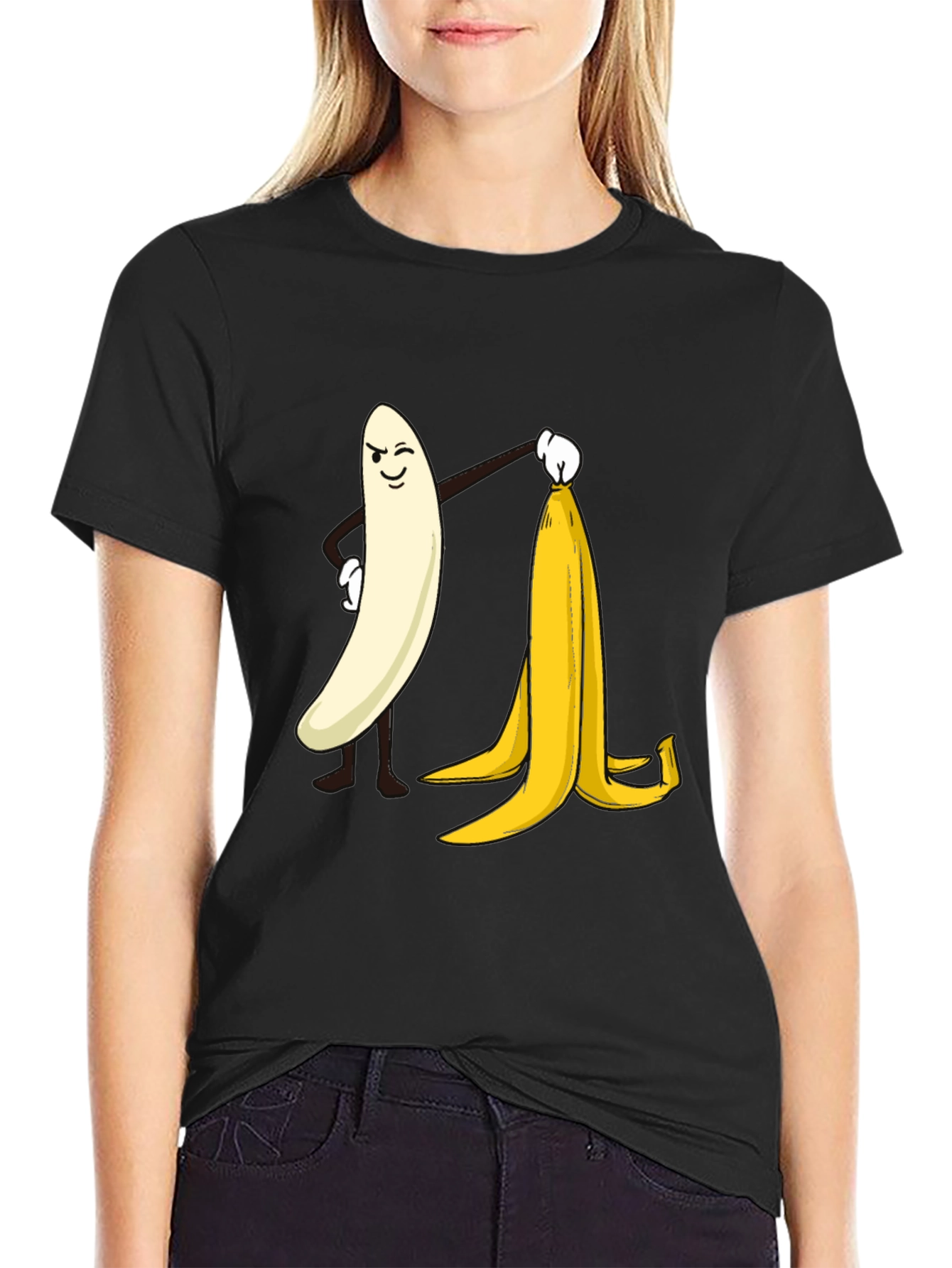 Funny Banana Peeling T-Shirt - Cheeky Cartoon Design