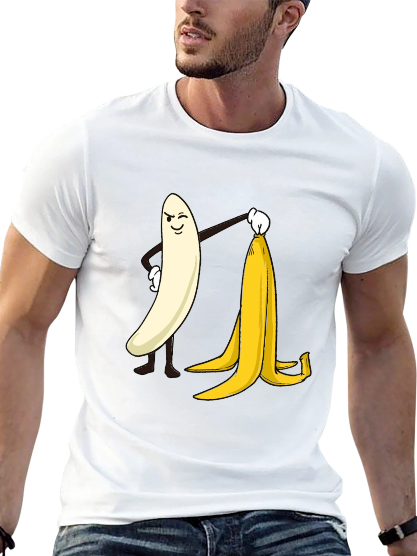 Funny Banana Peeling T-Shirt - Cheeky Cartoon Design
