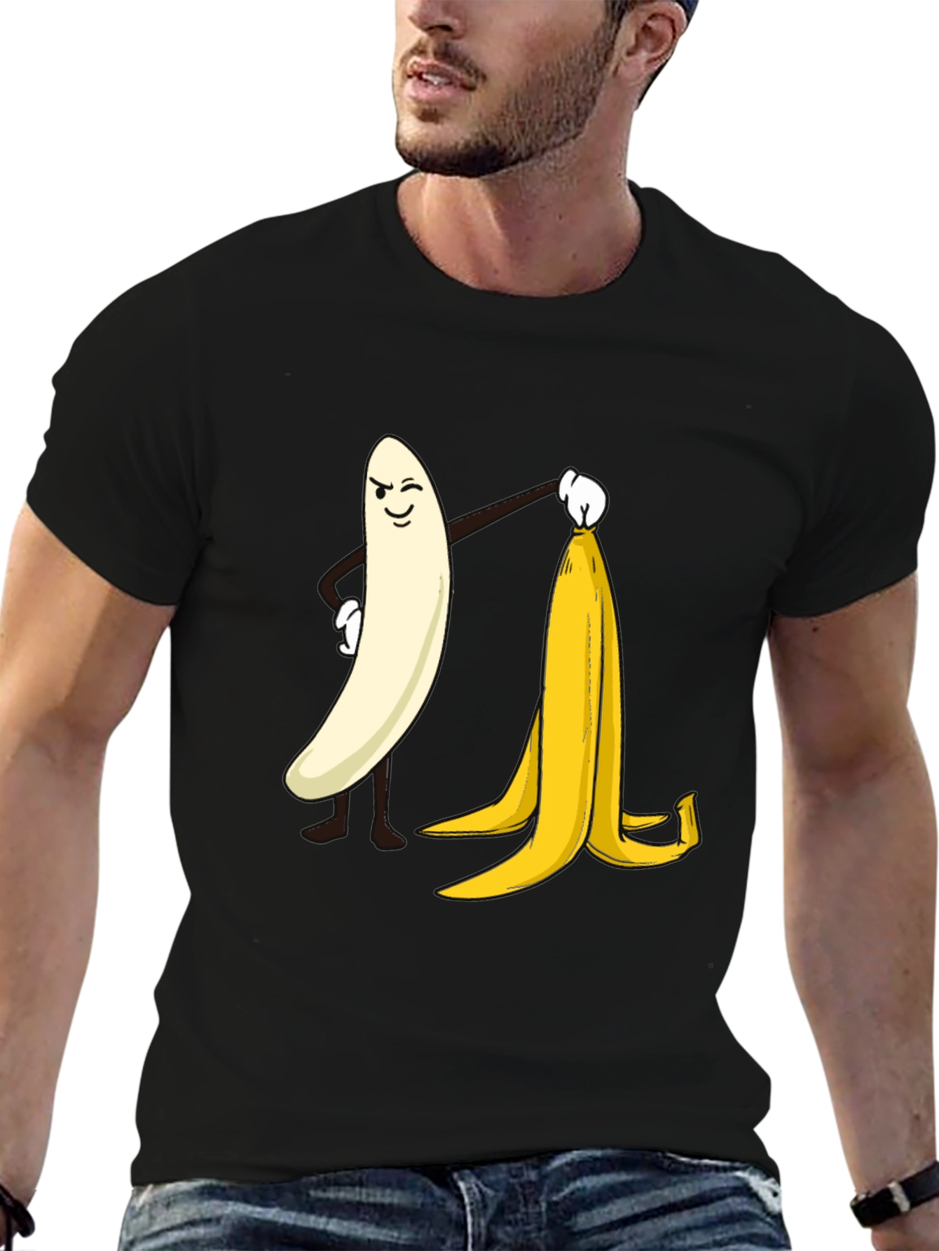 Funny Banana Peeling T-Shirt - Cheeky Cartoon Design