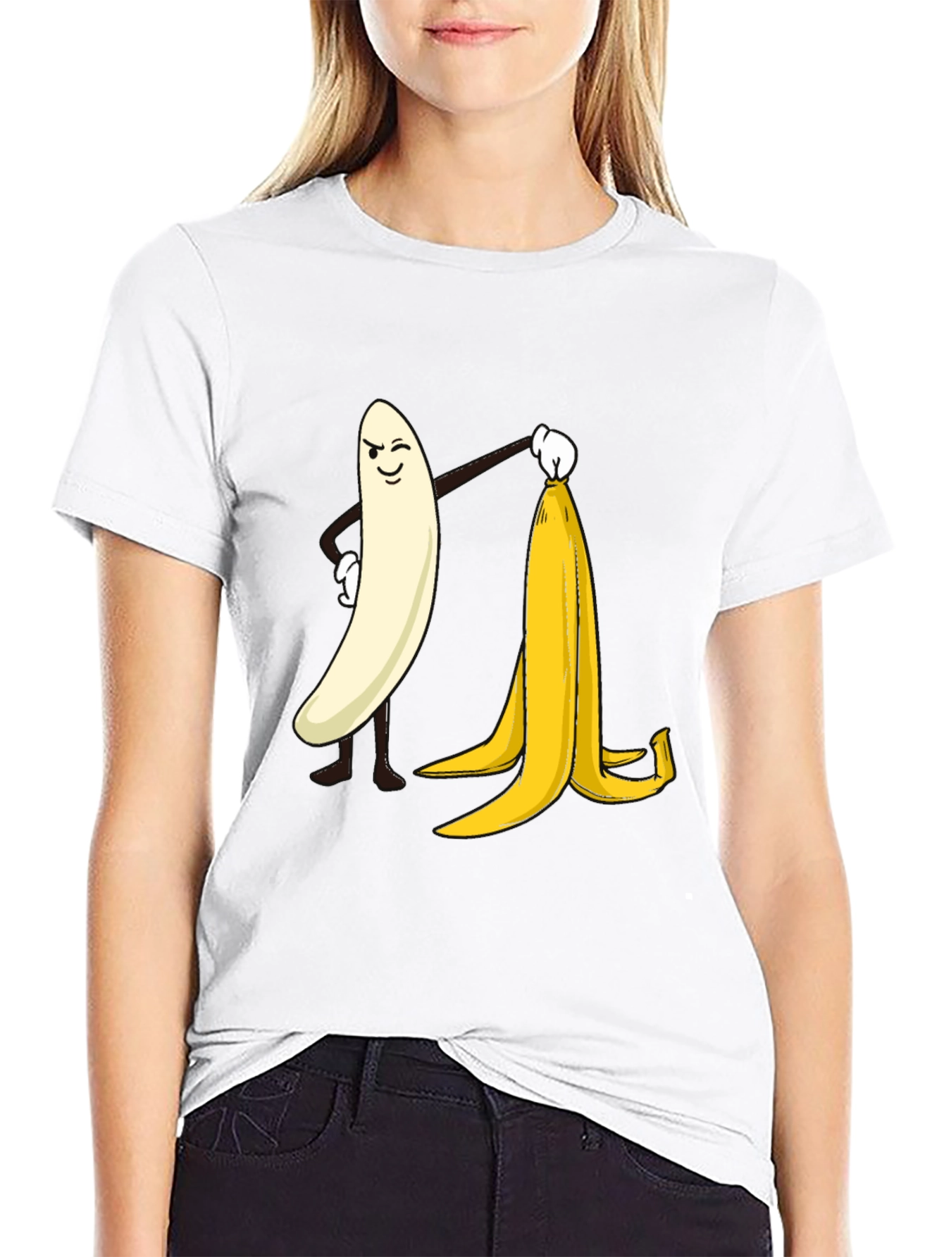 Funny Banana Peeling T-Shirt - Cheeky Cartoon Design