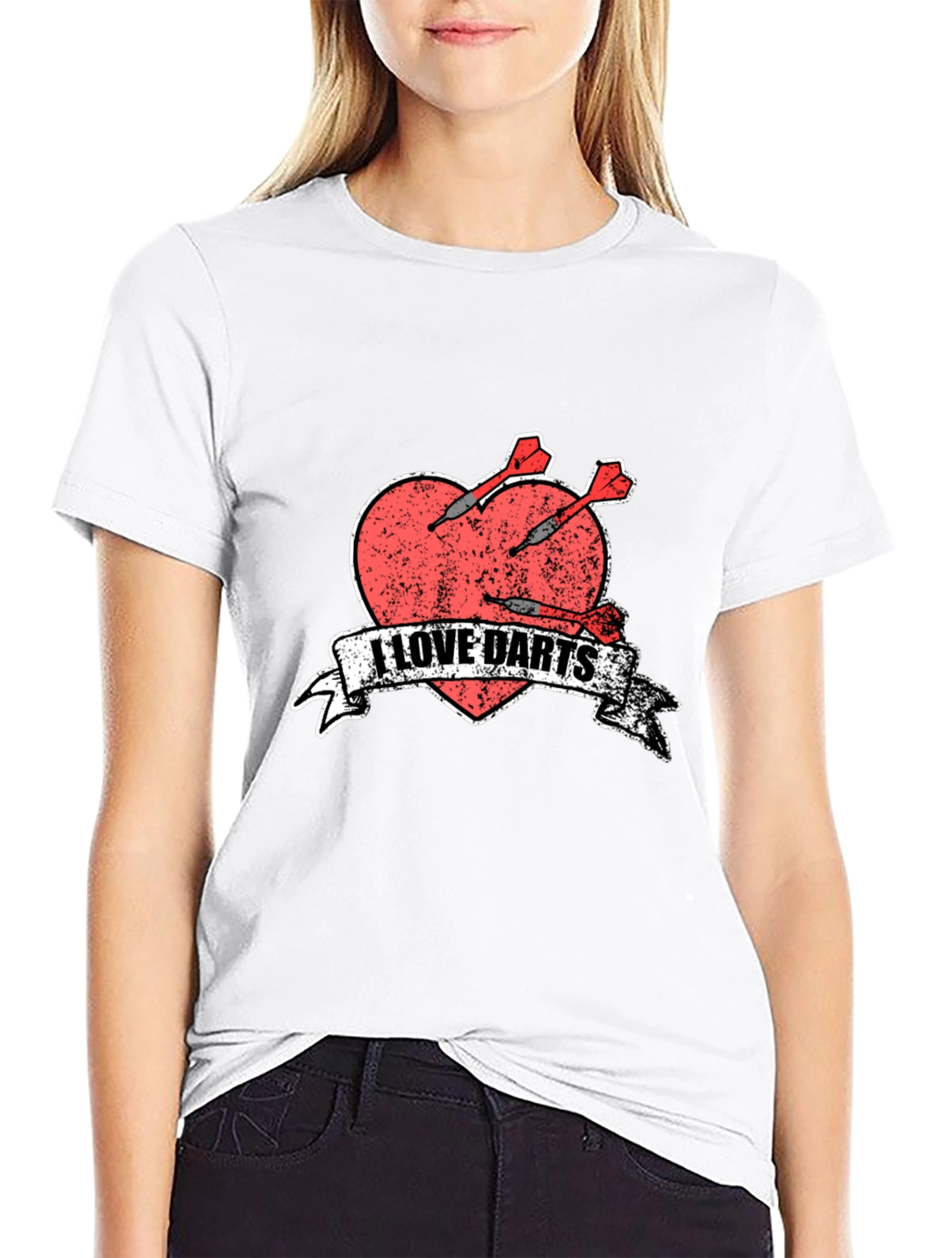 I Love Darts T-Shirt - Heart & Arrows Design