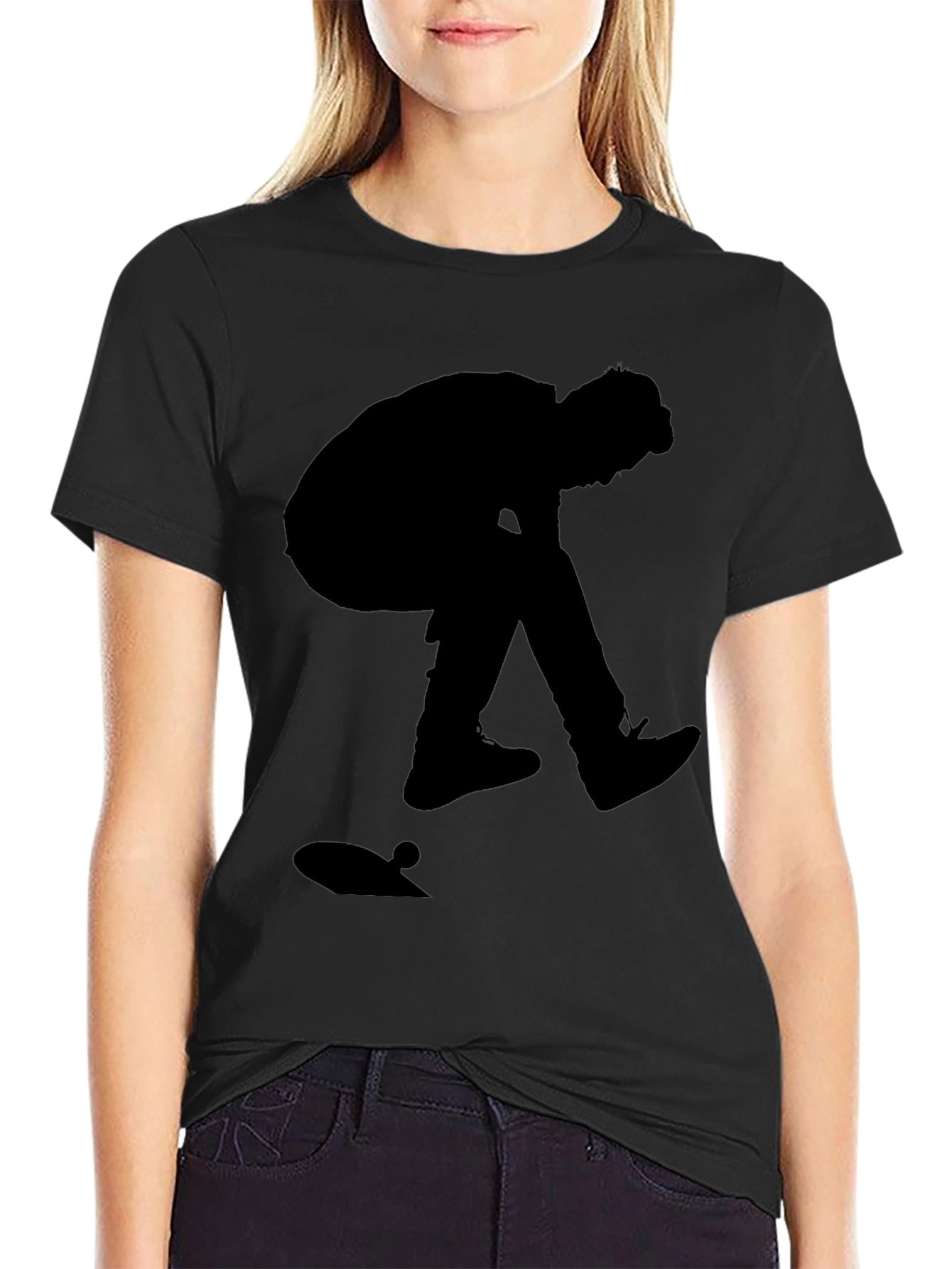 Silhouette Skater Graphic Tee - Classic Black Cotton T-Shirt