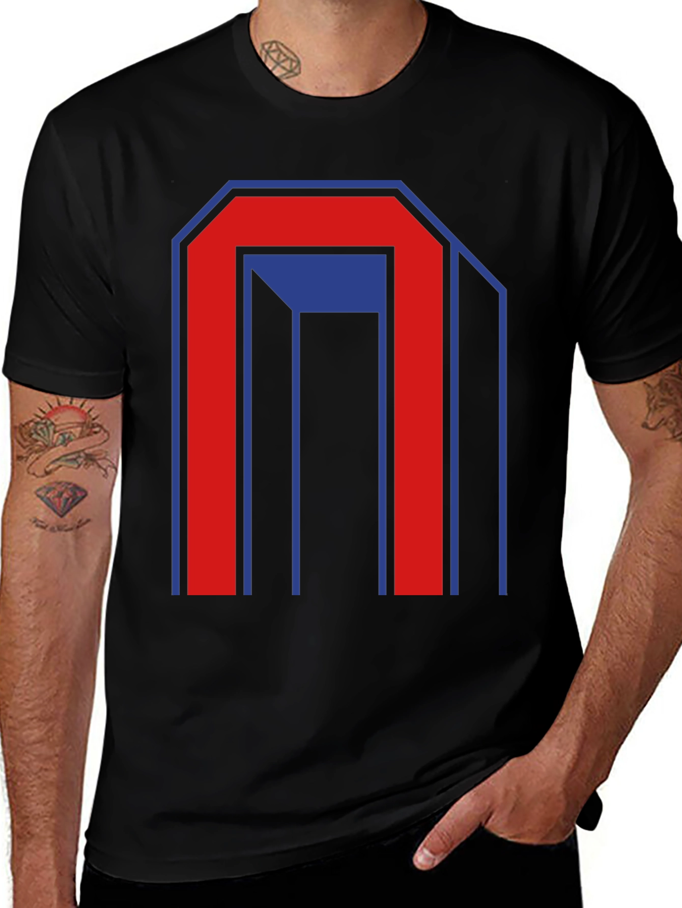 Geometric Graphic Print Mens Black T-Shirt
