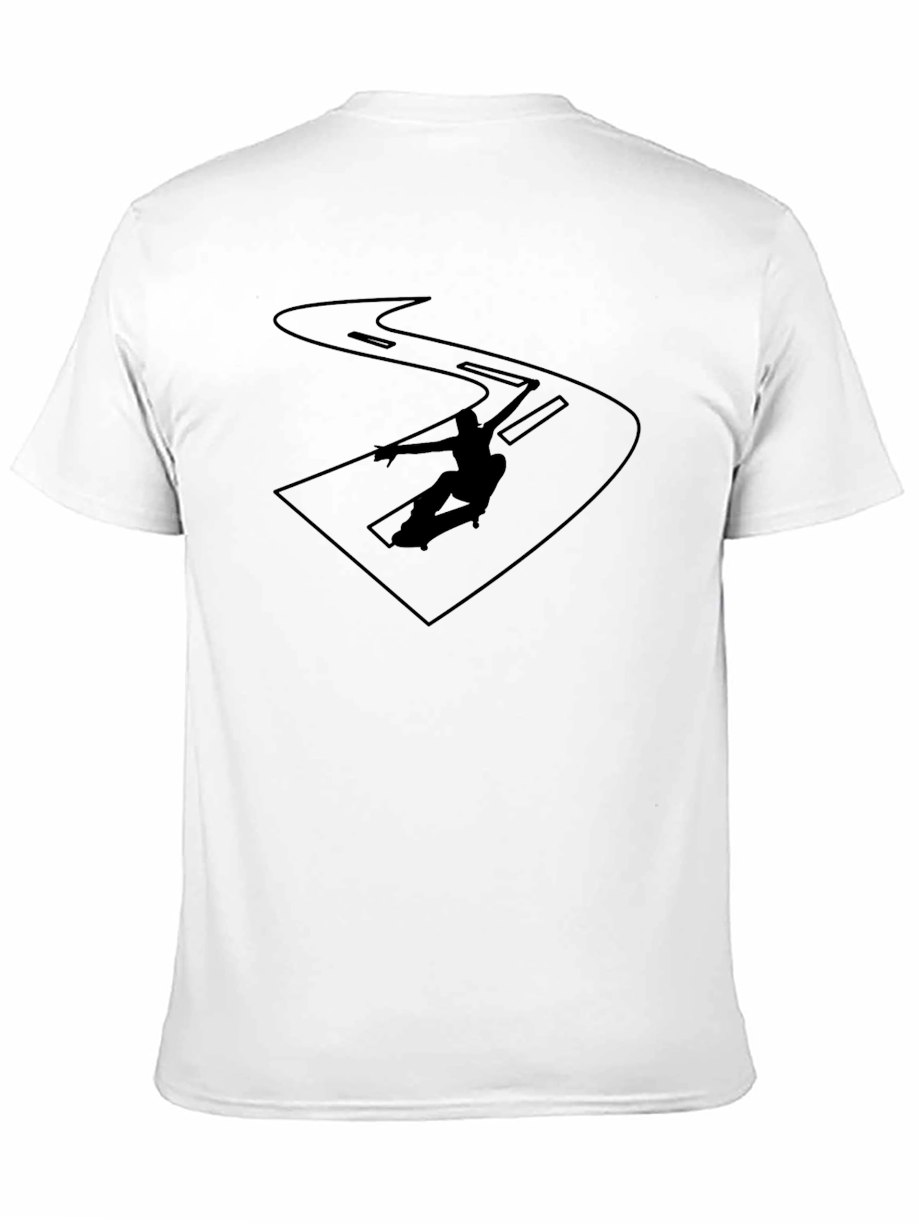 Black Graphic Tee - Skateboarder on the Road