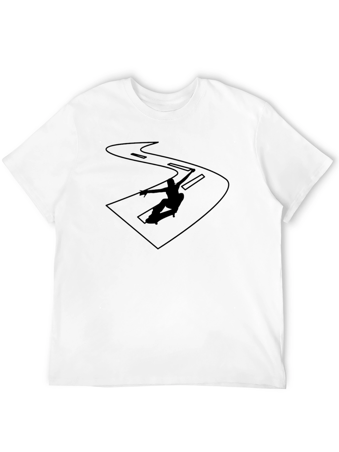 Black Graphic Tee - Skateboarder on the Road