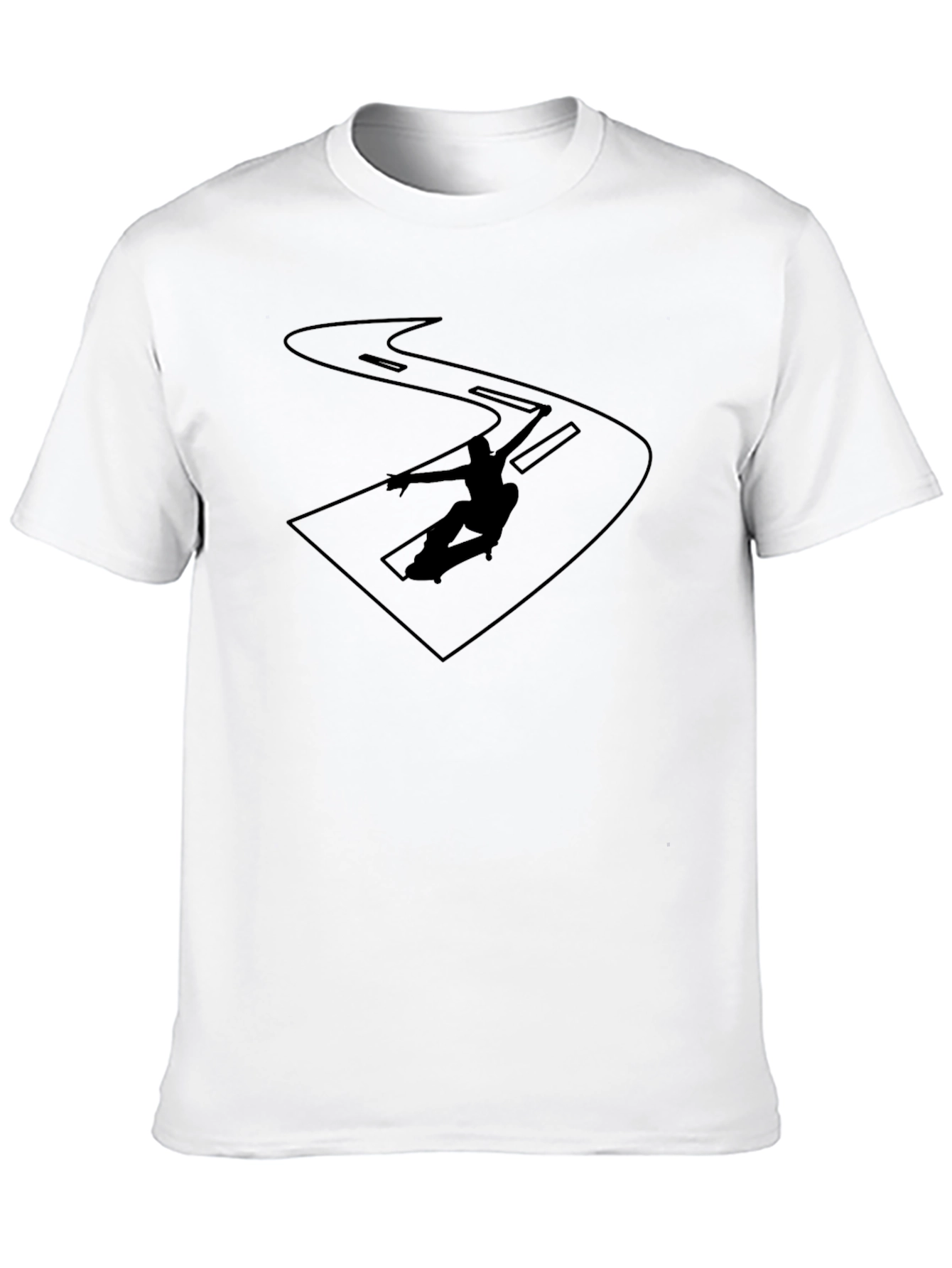 Black Graphic Tee - Skateboarder on the Road