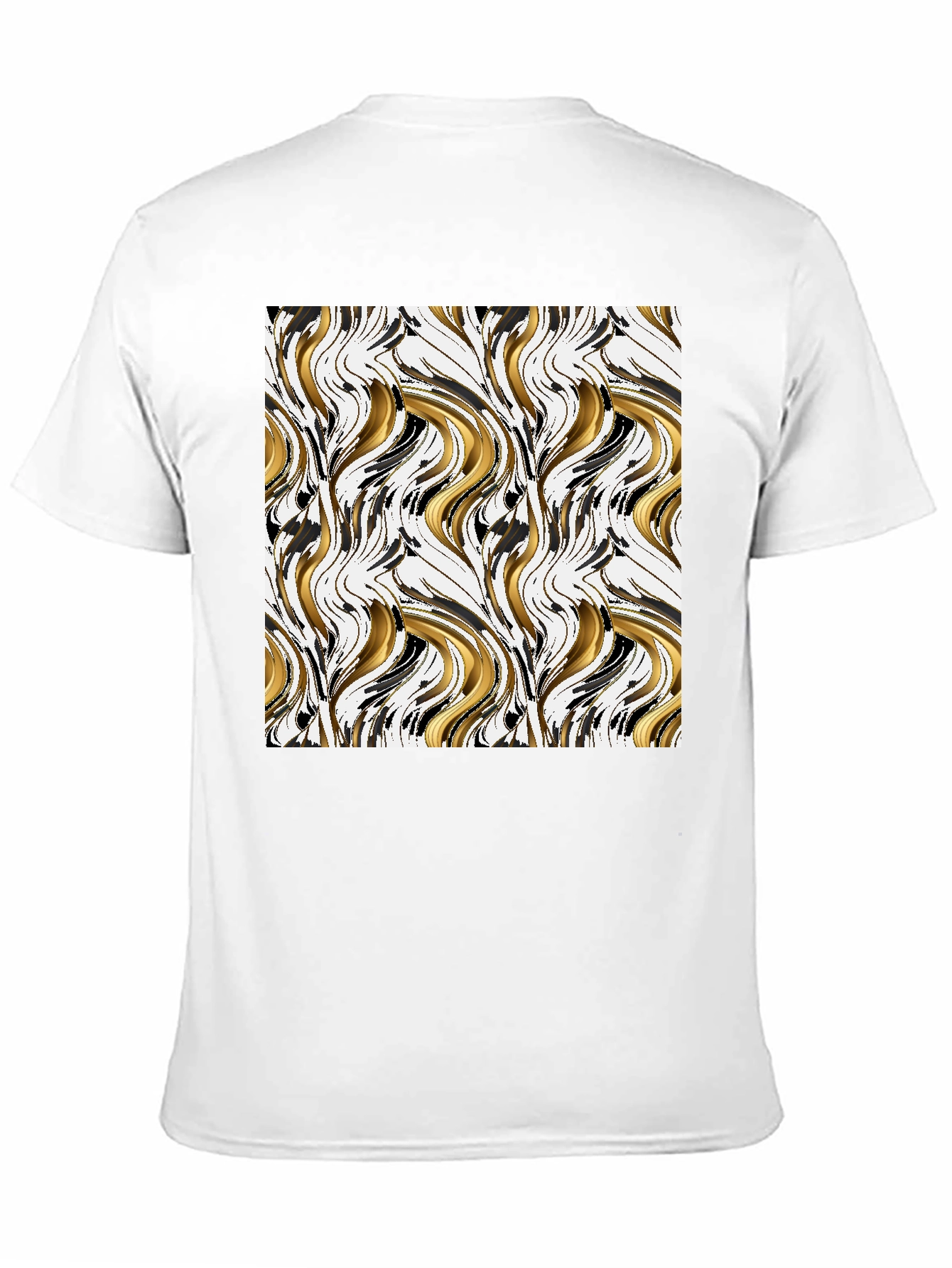 Abstract Gold & Black Swirl Print Black T-Shirt