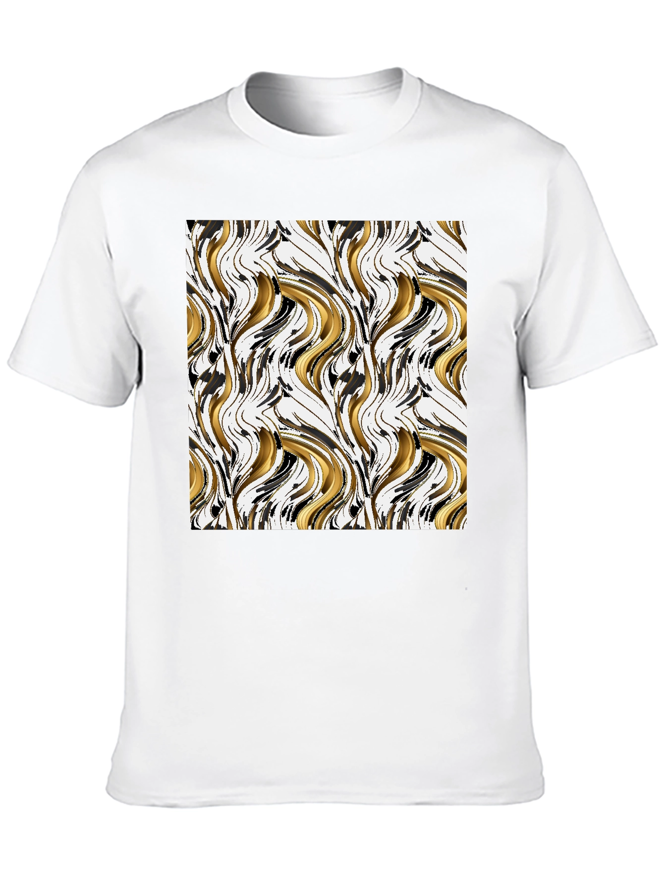 Abstract Gold & Black Swirl Print Black T-Shirt
