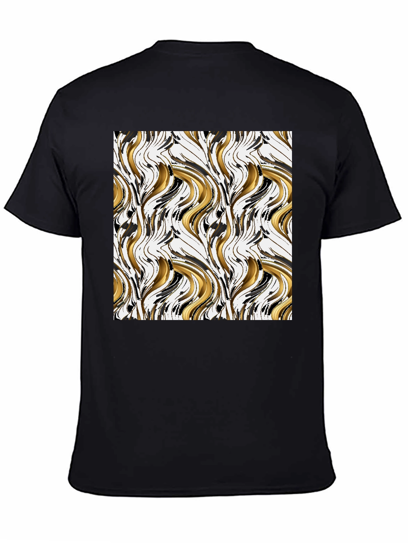 Abstract Gold & Black Swirl Print Black T-Shirt