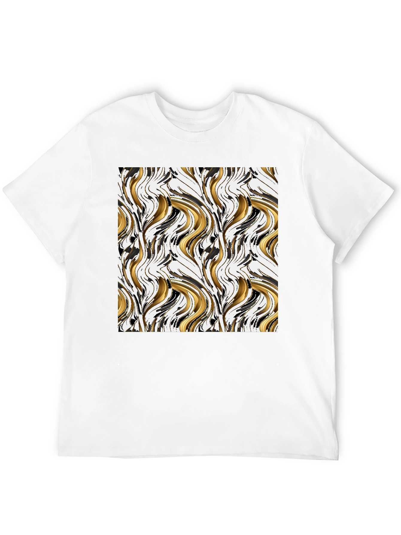 Abstract Gold & Black Swirl Print Black T-Shirt