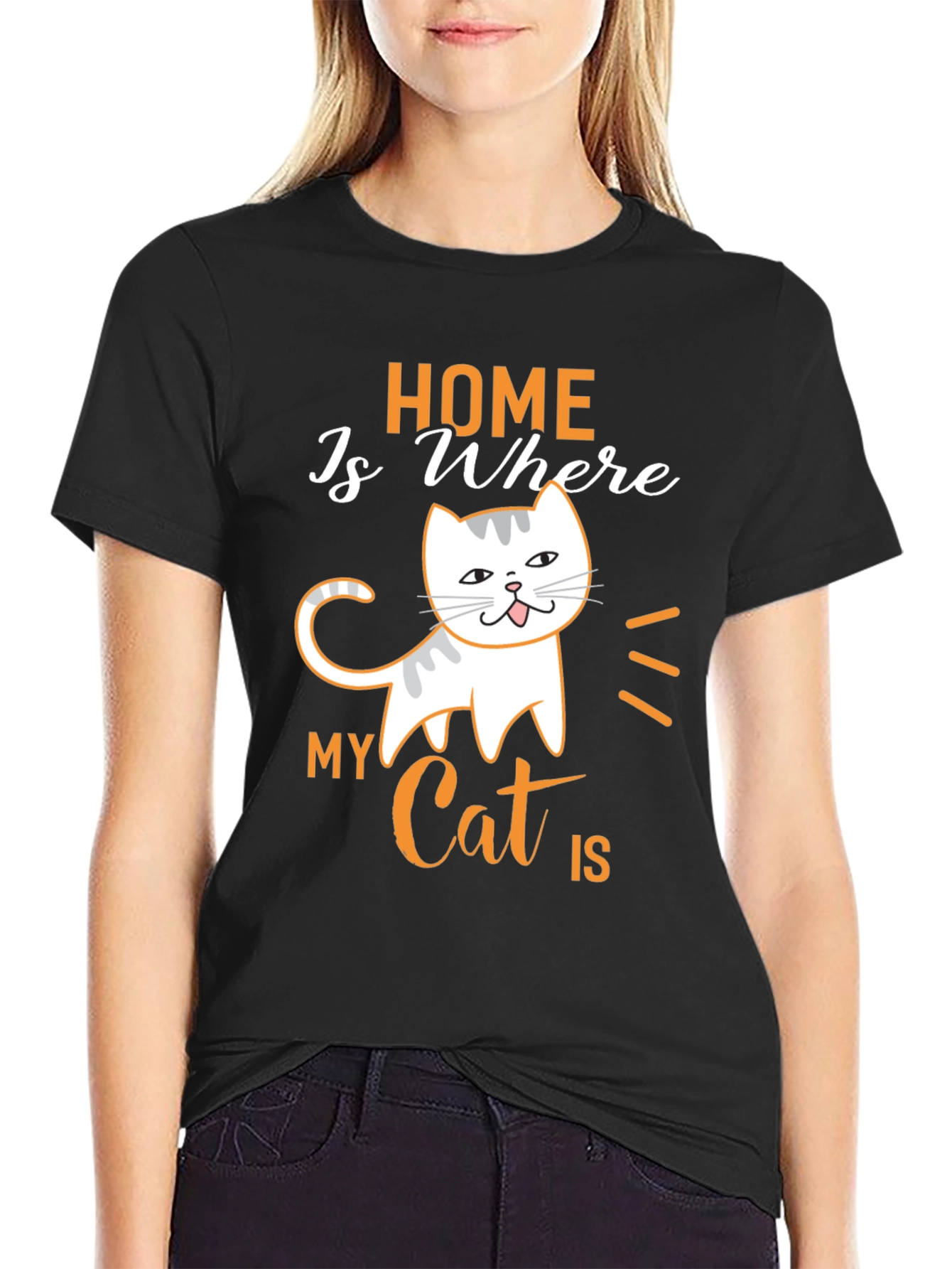 Home is Where My Cat is Black T-Shirt