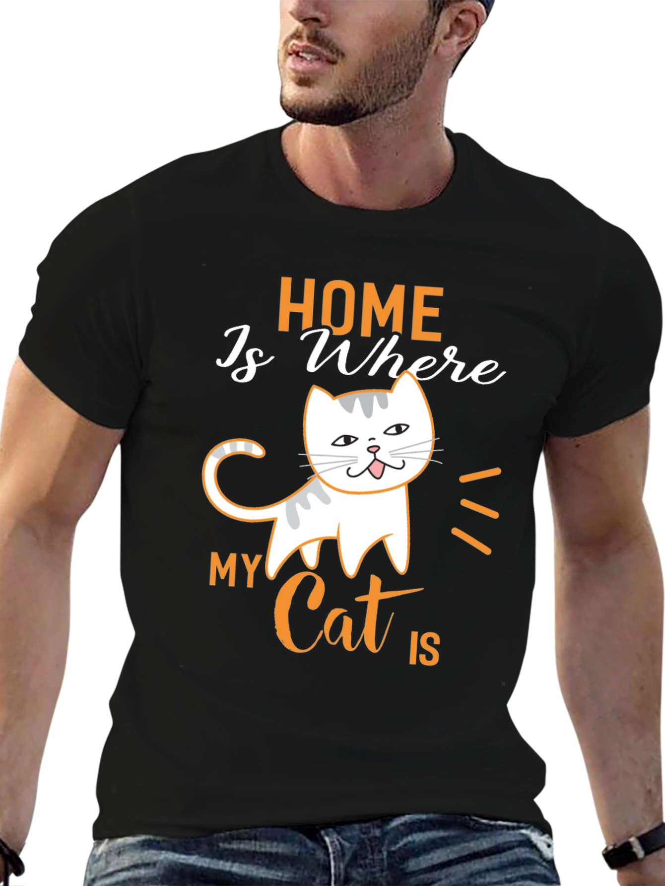 Home is Where My Cat is Black T-Shirt