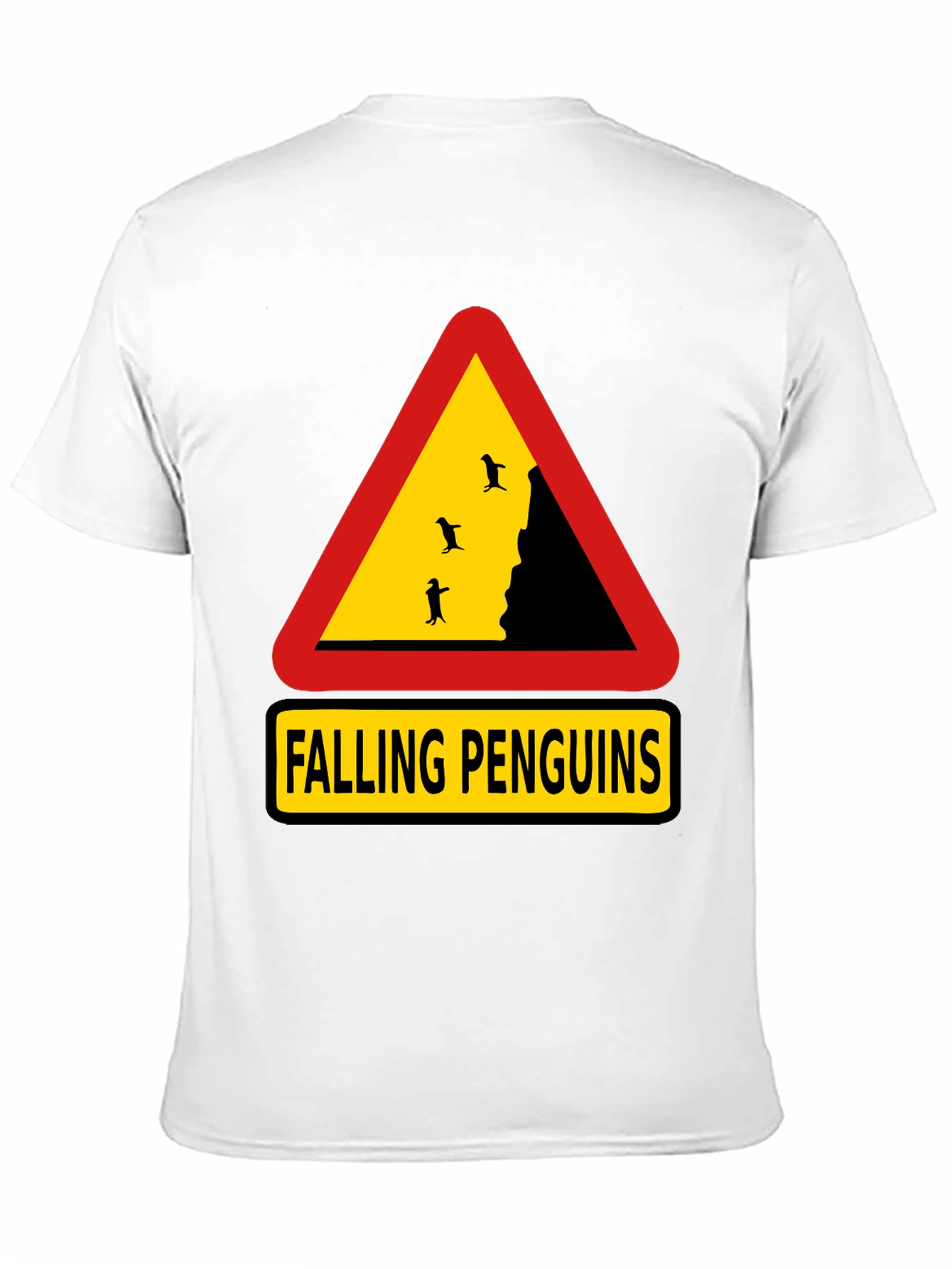 Falling Penguins Graphic Tee - Danger Sign Shirt