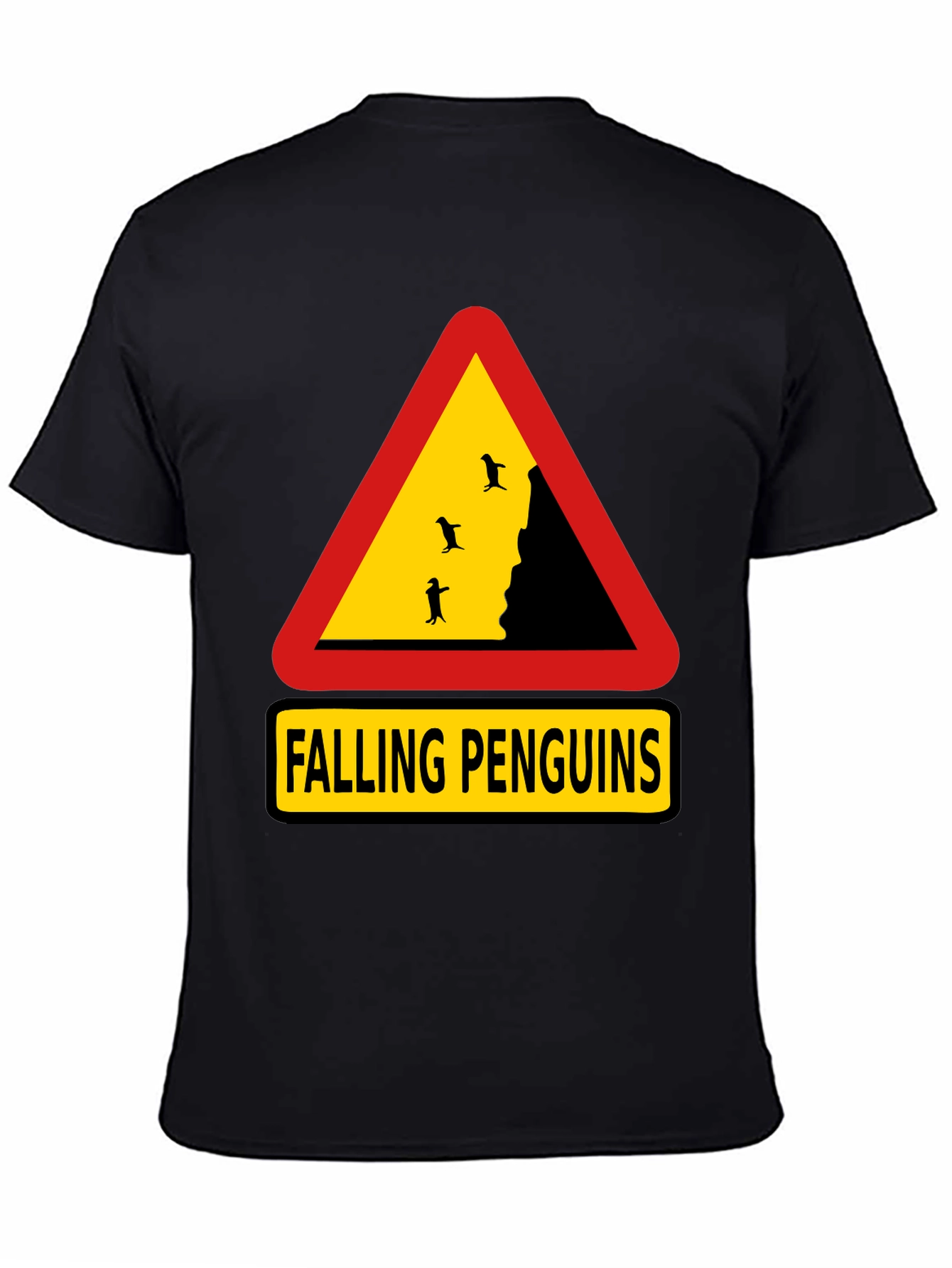 Falling Penguins Graphic Tee - Danger Sign Shirt