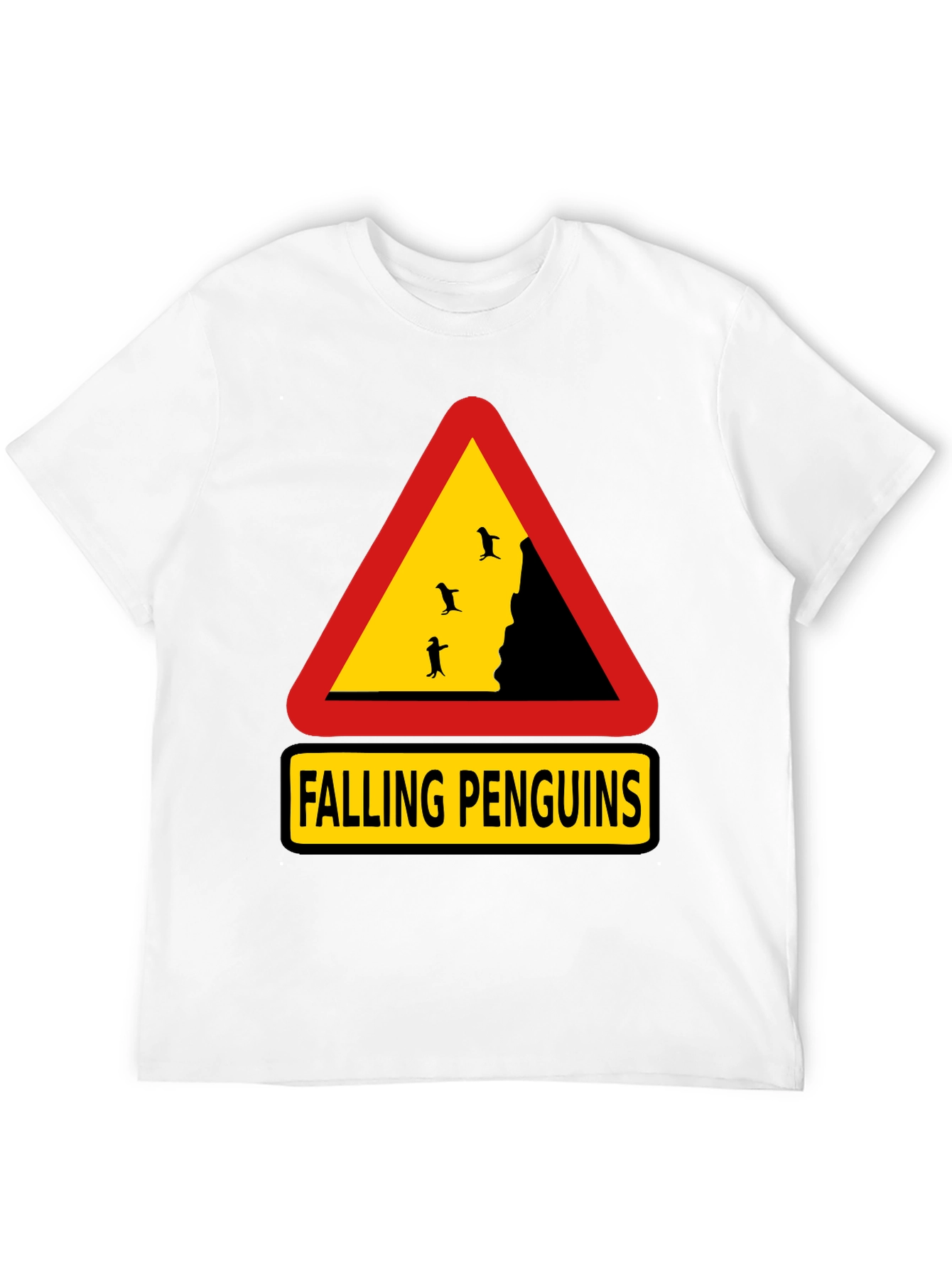 Falling Penguins Graphic Tee - Danger Sign Shirt