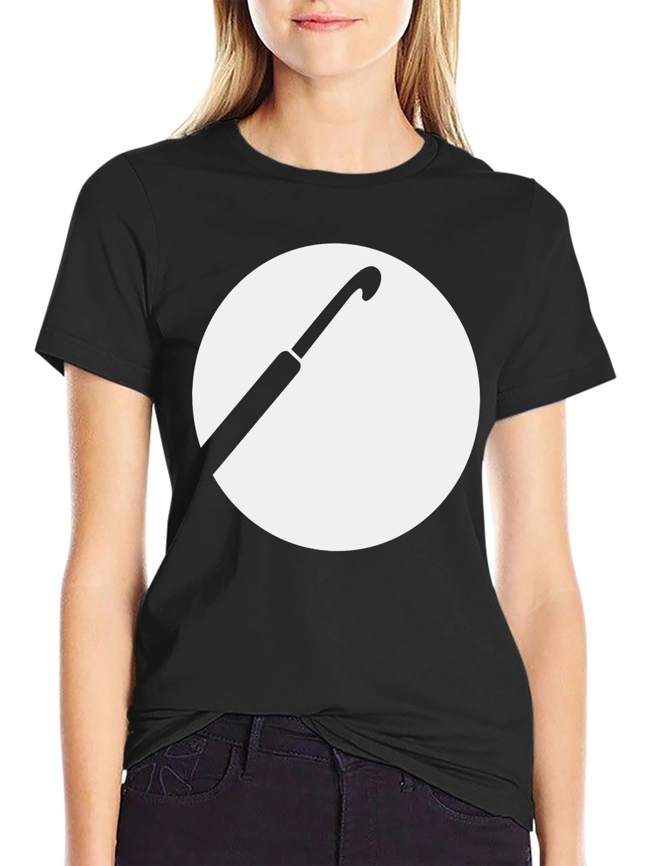 Black T-Shirt with Hook and Circle Graphic