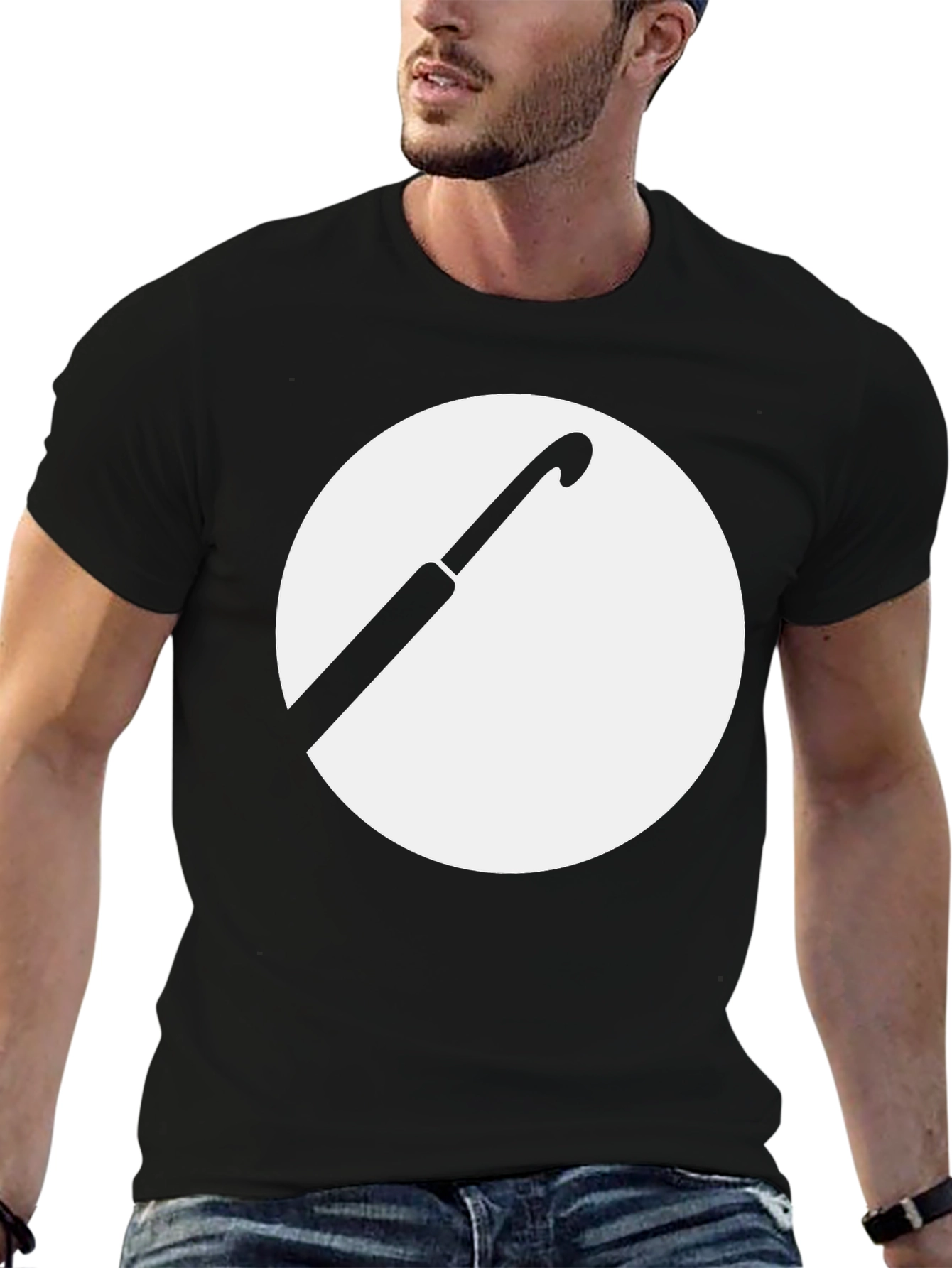 Black T-Shirt with Hook and Circle Graphic