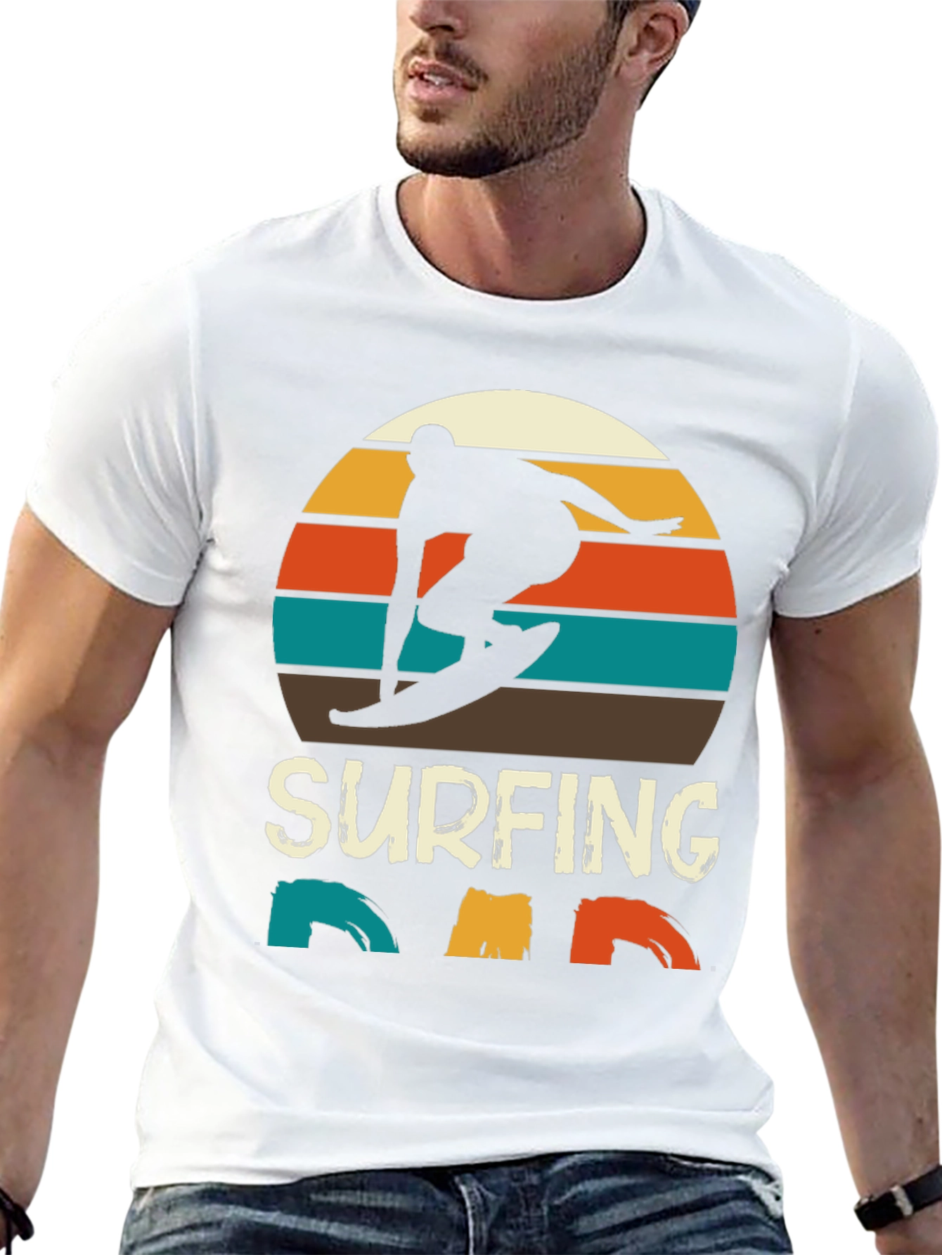 Surfing Dad Retro T-Shirt | Surfer Silhouette