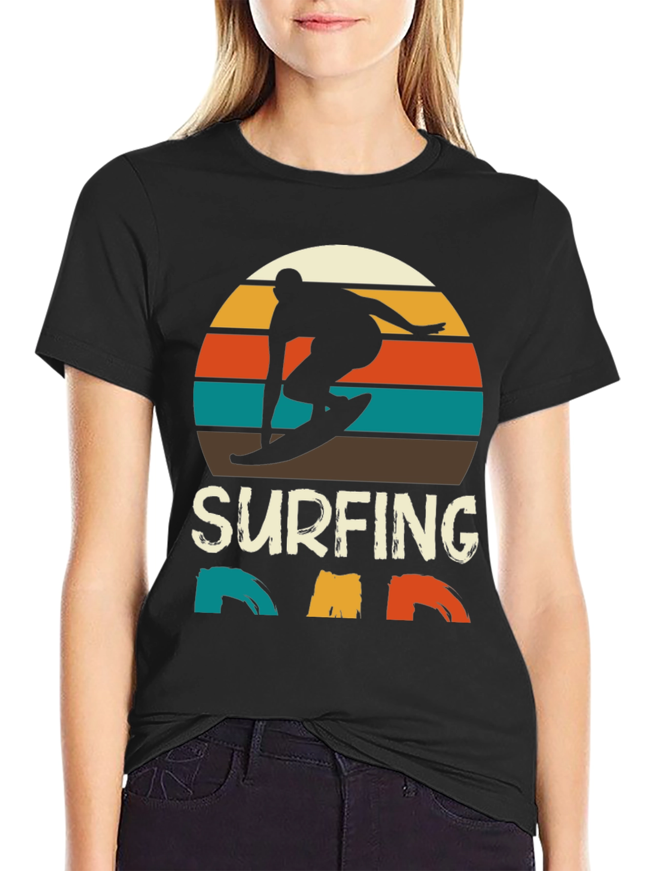 Surfing Dad Retro T-Shirt | Surfer Silhouette