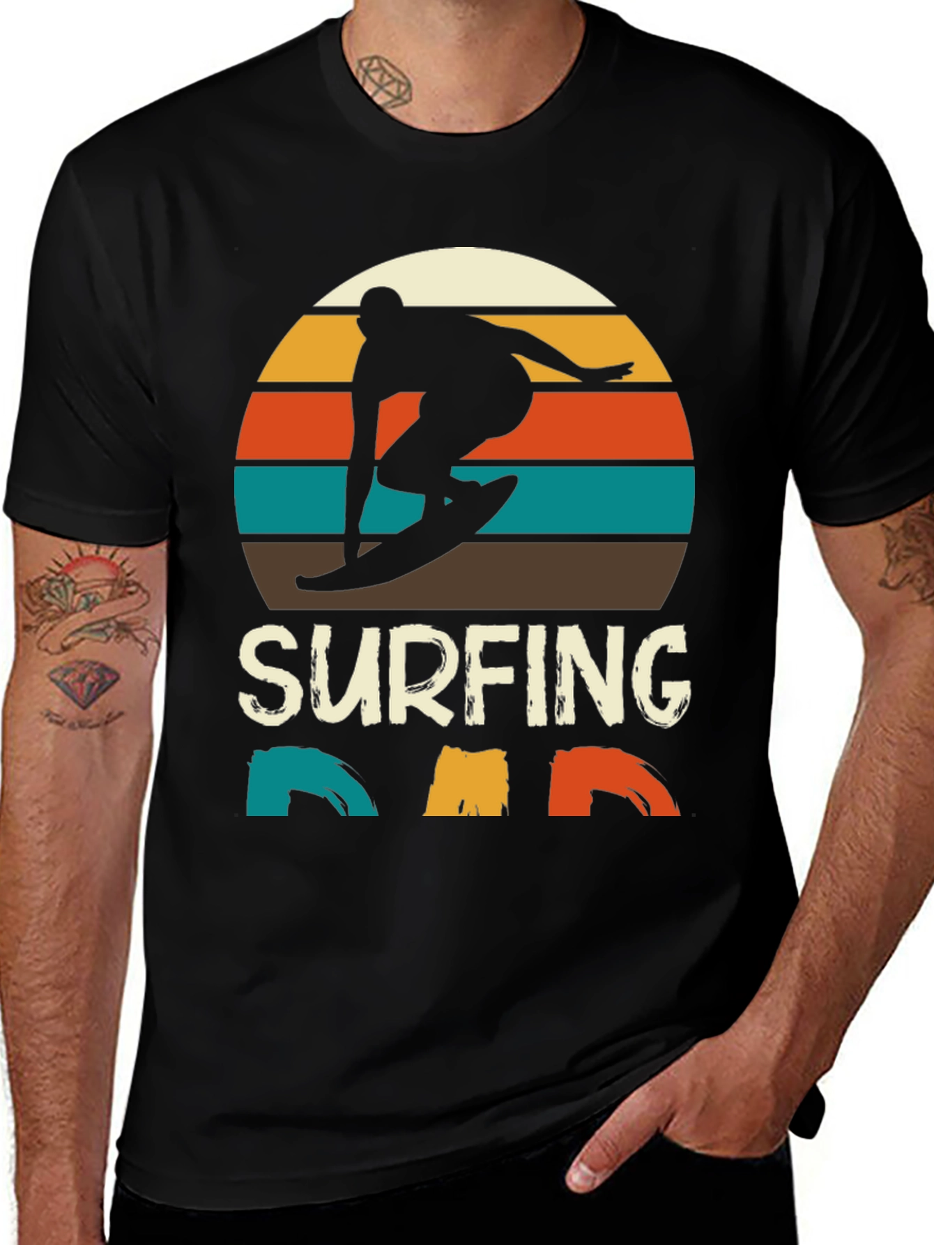 Surfing Dad Retro T-Shirt | Surfer Silhouette