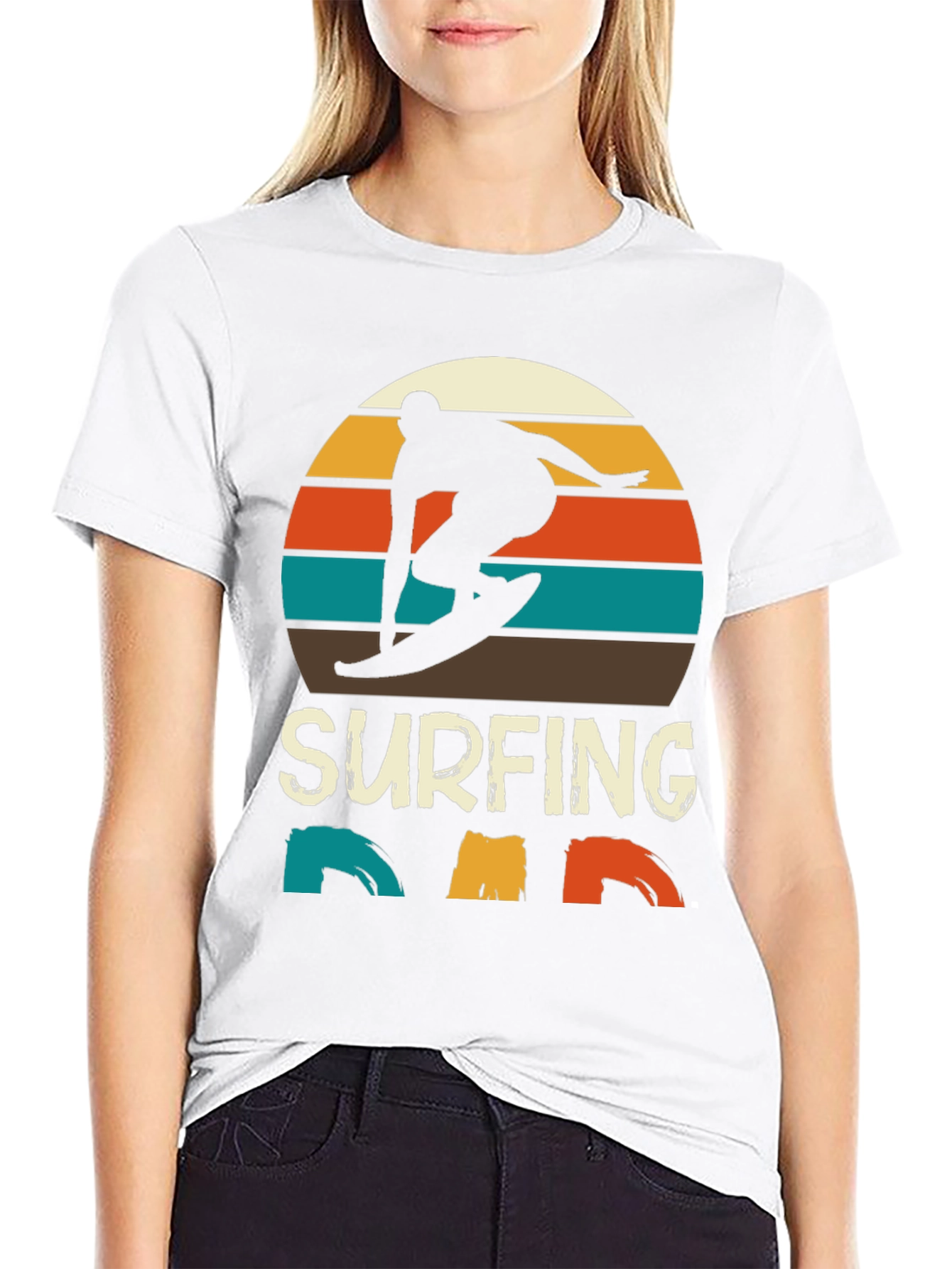 Surfing Dad Retro T-Shirt | Surfer Silhouette