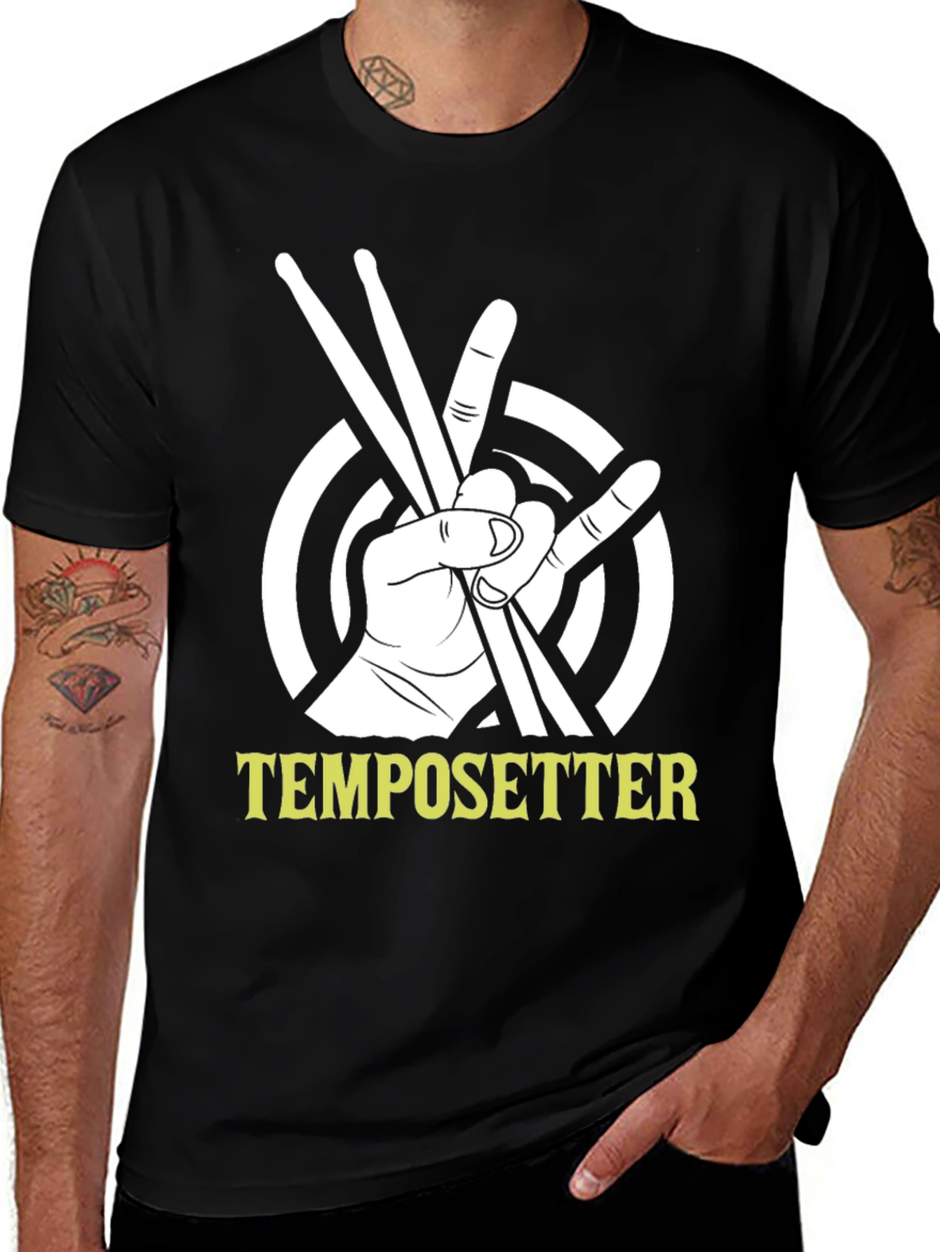Tempo Setter T-Shirt - Drummer Hand Drumsticks Music Tee