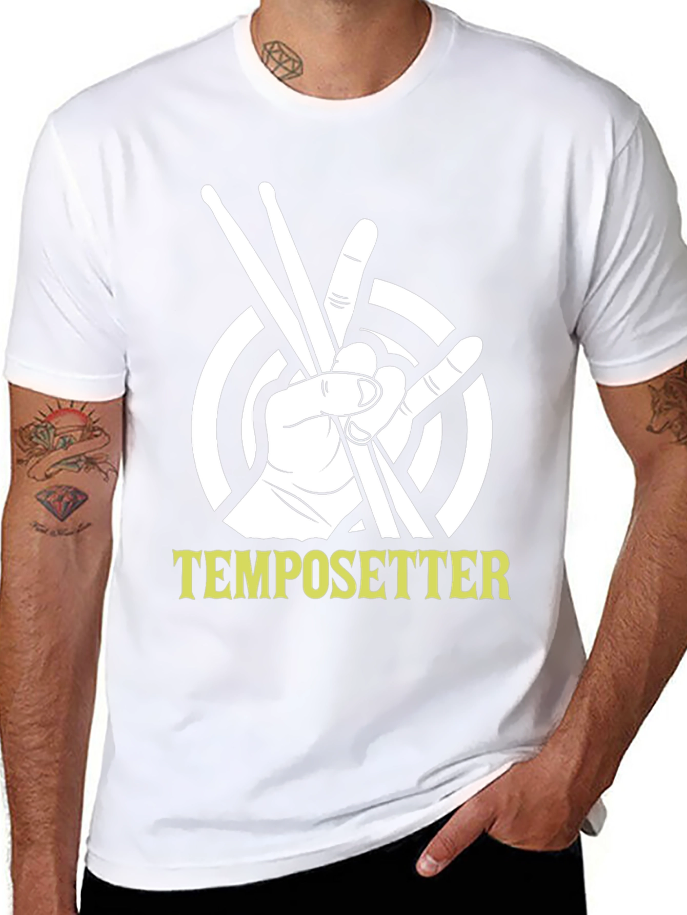 Tempo Setter T-Shirt - Drummer Hand Drumsticks Music Tee