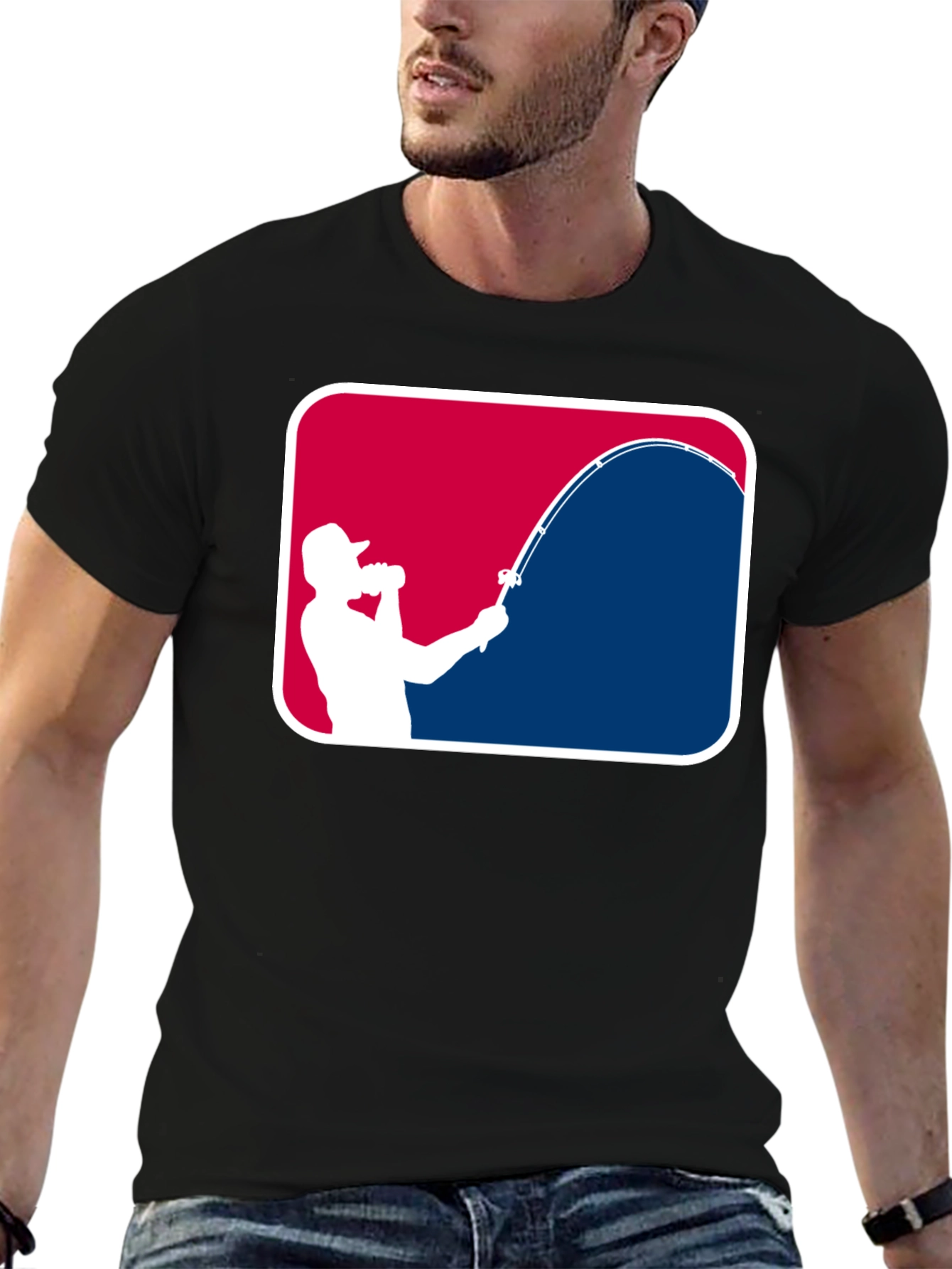Fishing Silhouette Graphic Tee - Black Cotton Casual Shirt