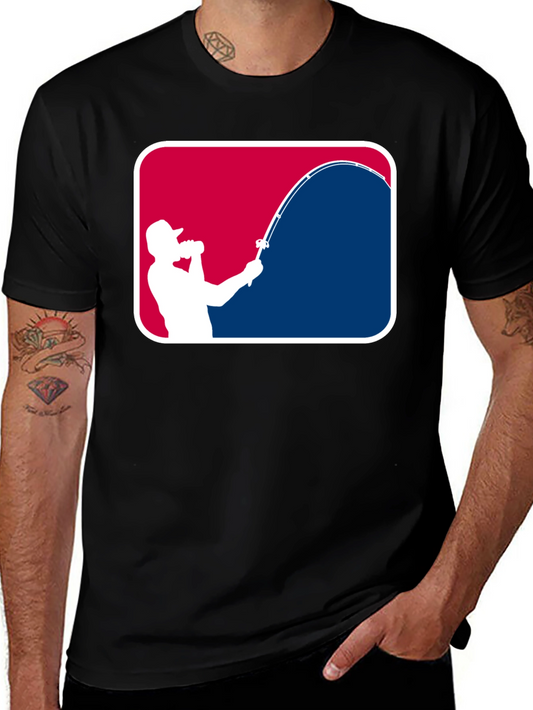 Fishing Silhouette Graphic Tee - Black Cotton Casual Shirt