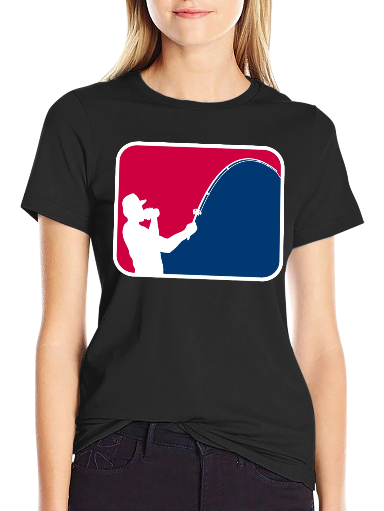 Fishing Silhouette Graphic Tee - Black Cotton Casual Shirt