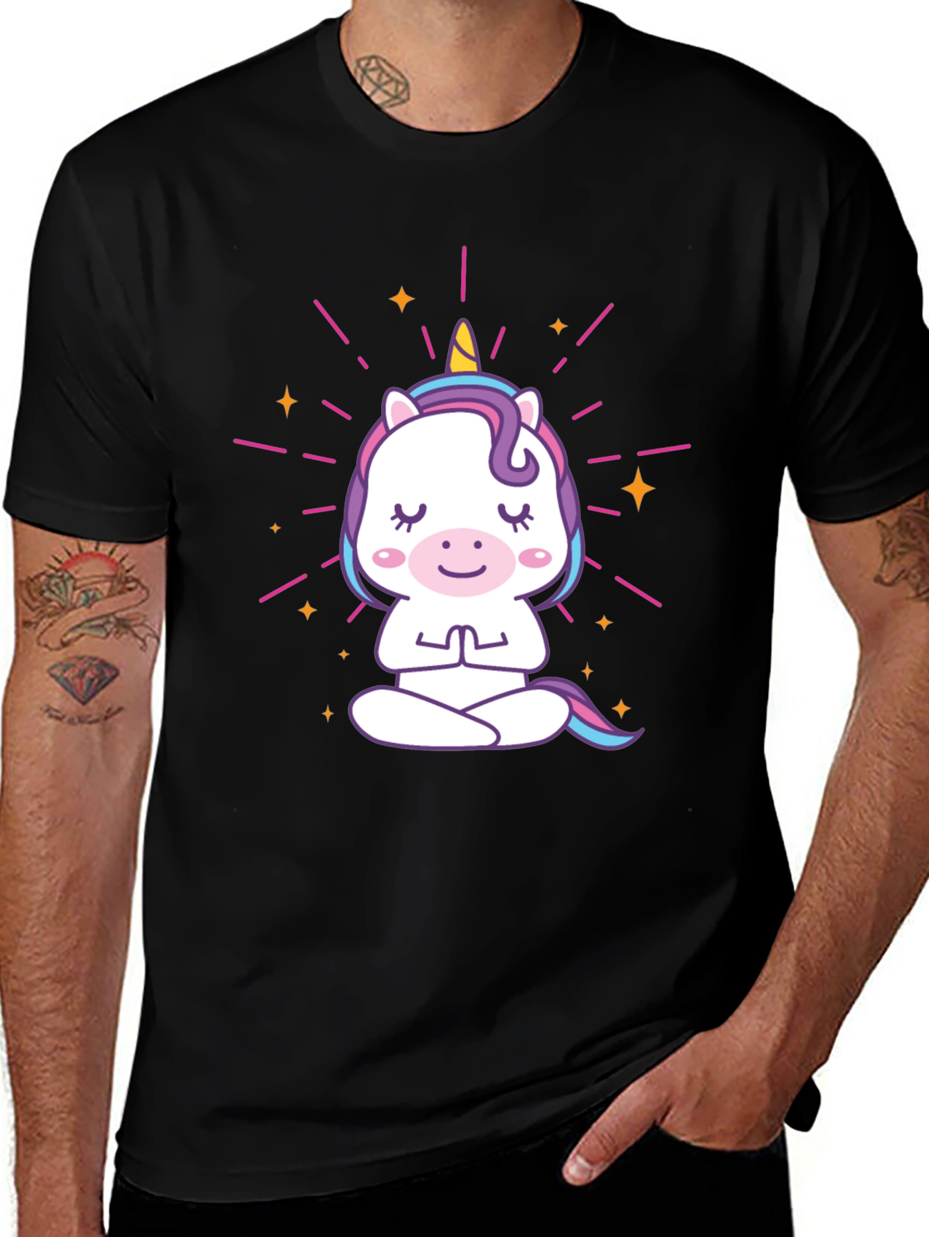 Yoga Unicorn Graphic Black T-Shirt