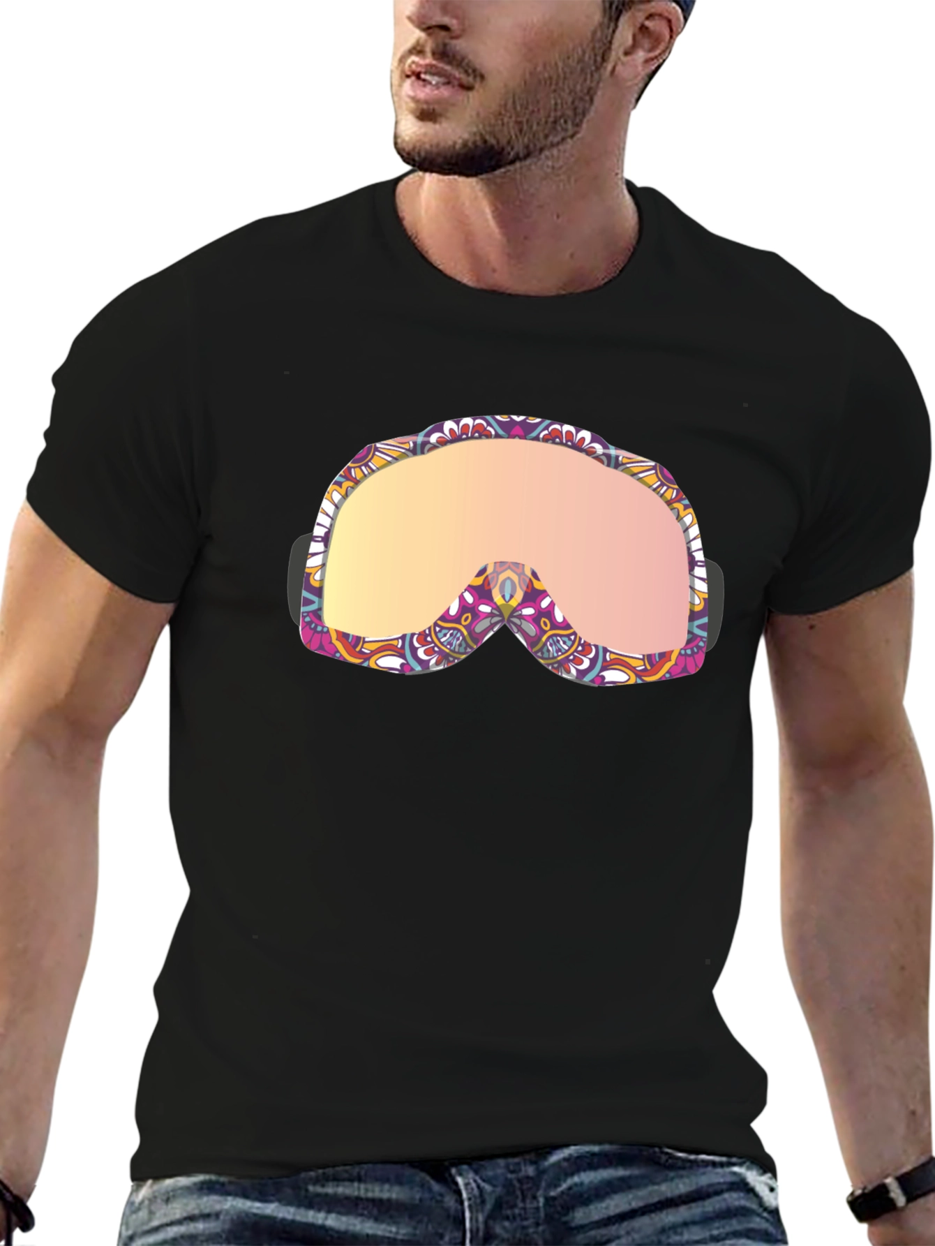 Funky Ski Goggles Graphic Tee - Black Cotton Blend