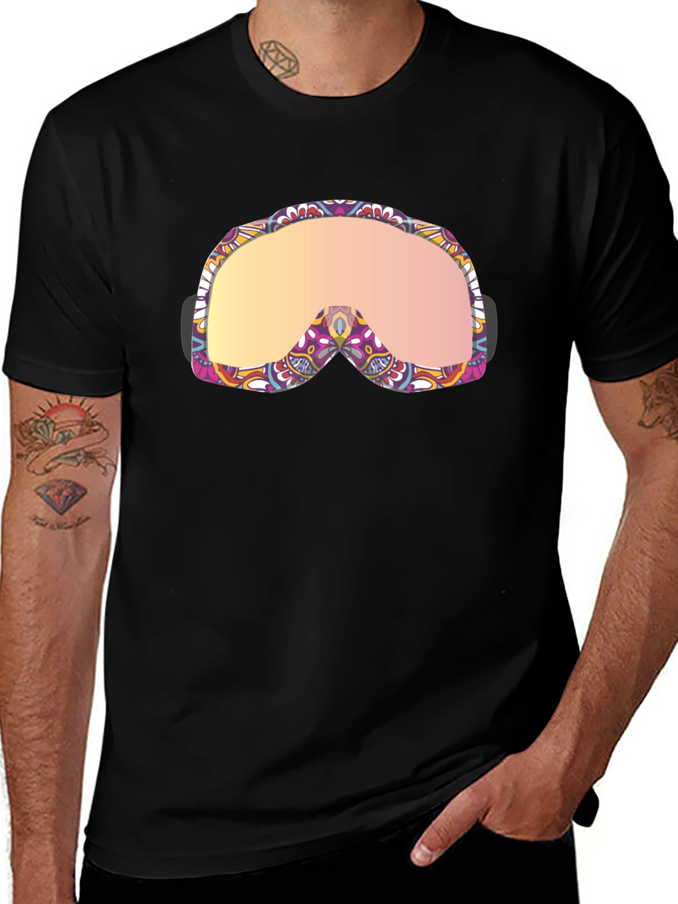 Funky Ski Goggles Graphic Tee - Black Cotton Blend