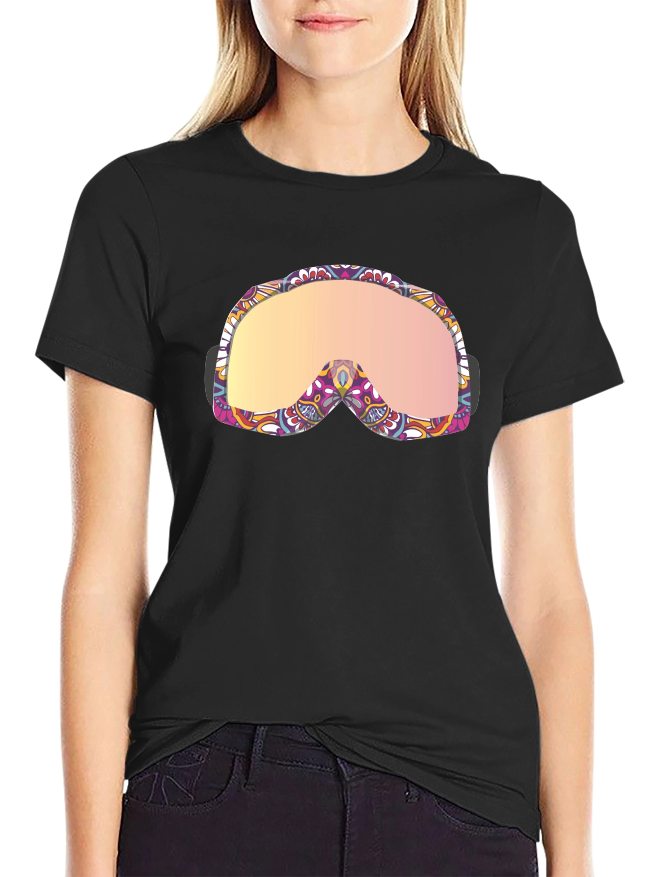 Funky Ski Goggles Graphic Tee - Black Cotton Blend