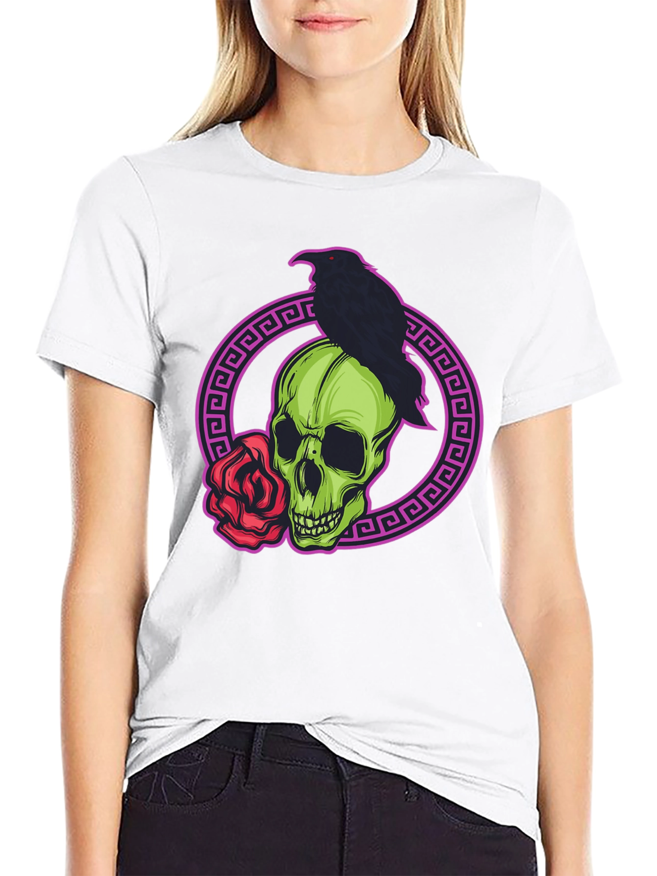 Skull Raven Rose Graphic T-Shirt