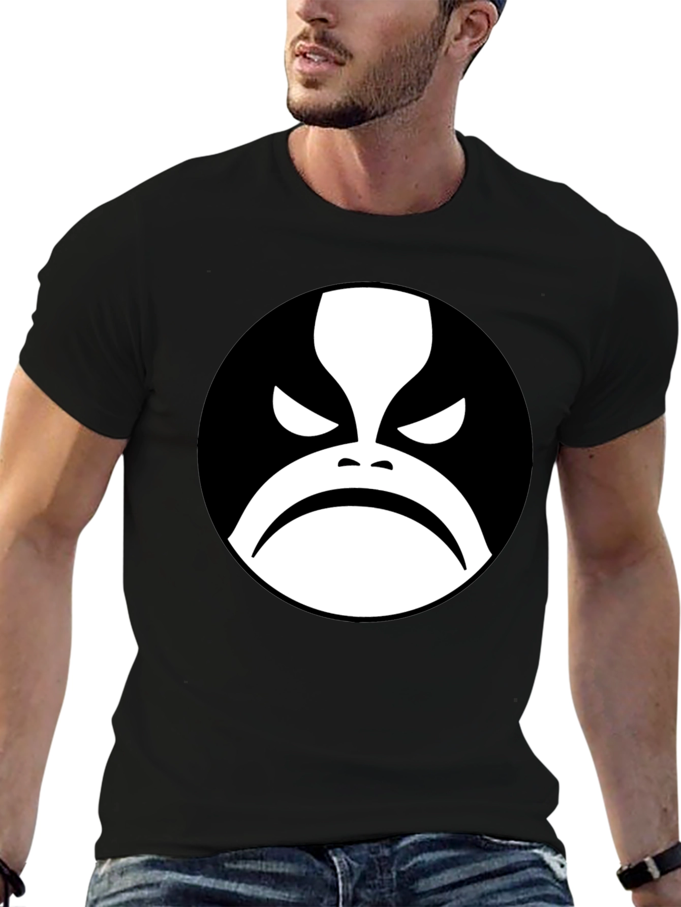 Black T-Shirt with Graphic Face Design