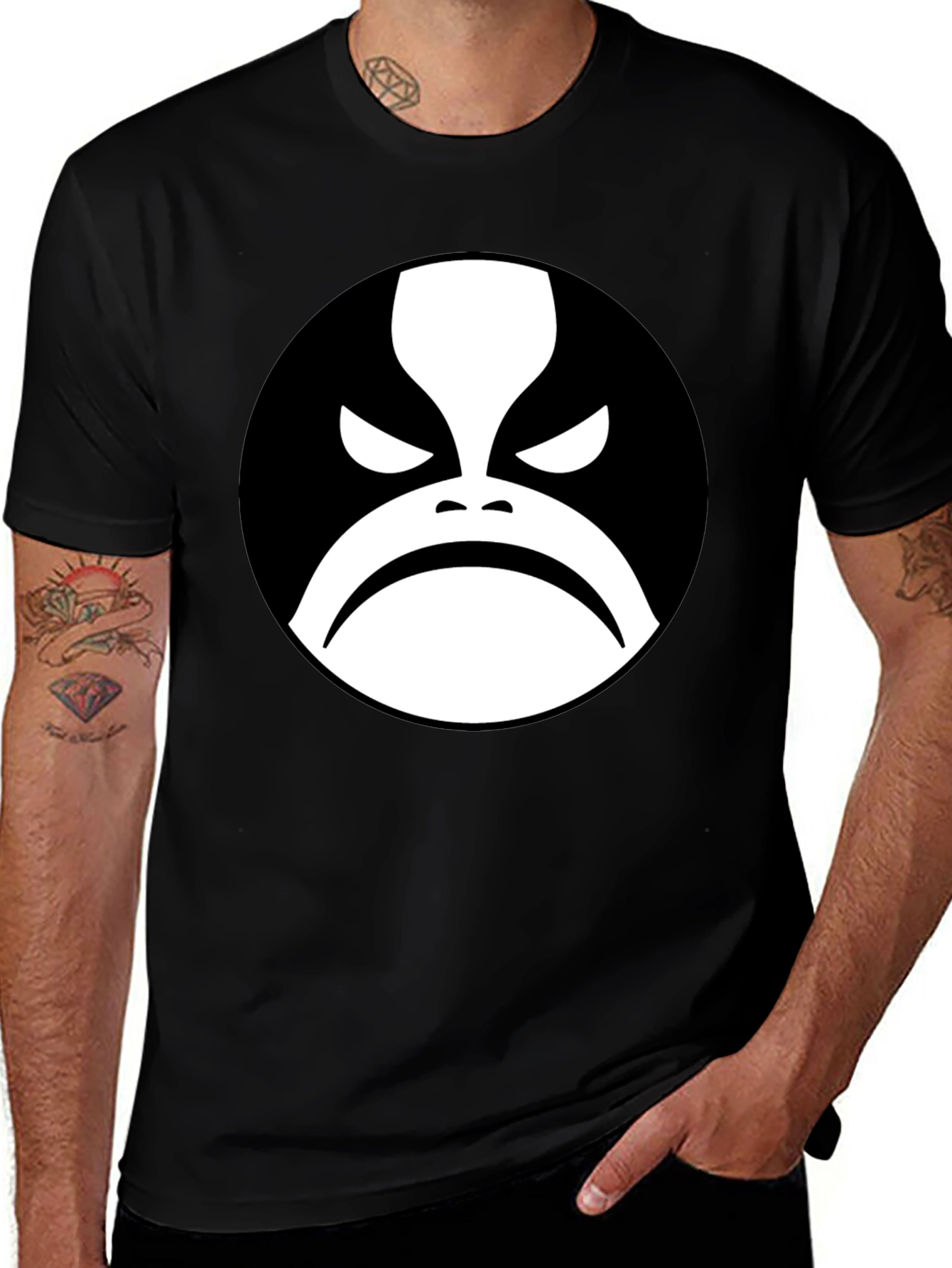 Black T-Shirt with Graphic Face Design