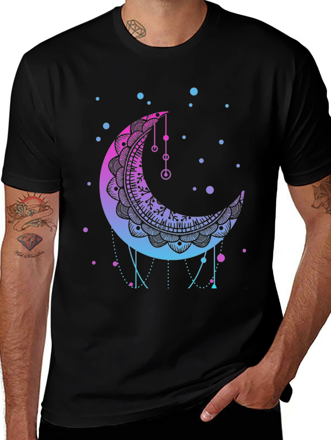 Mystic Moon Mandala Graphic Tee - Black