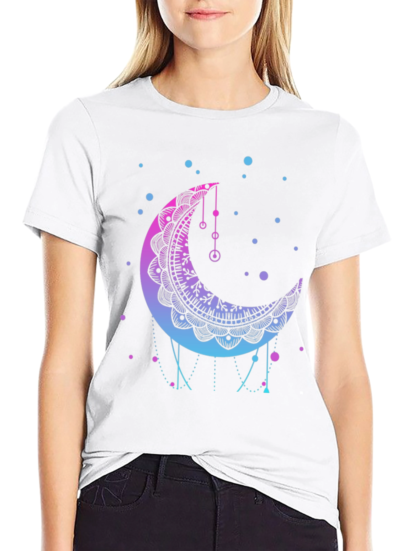 Mystic Moon Mandala Graphic Tee - Black