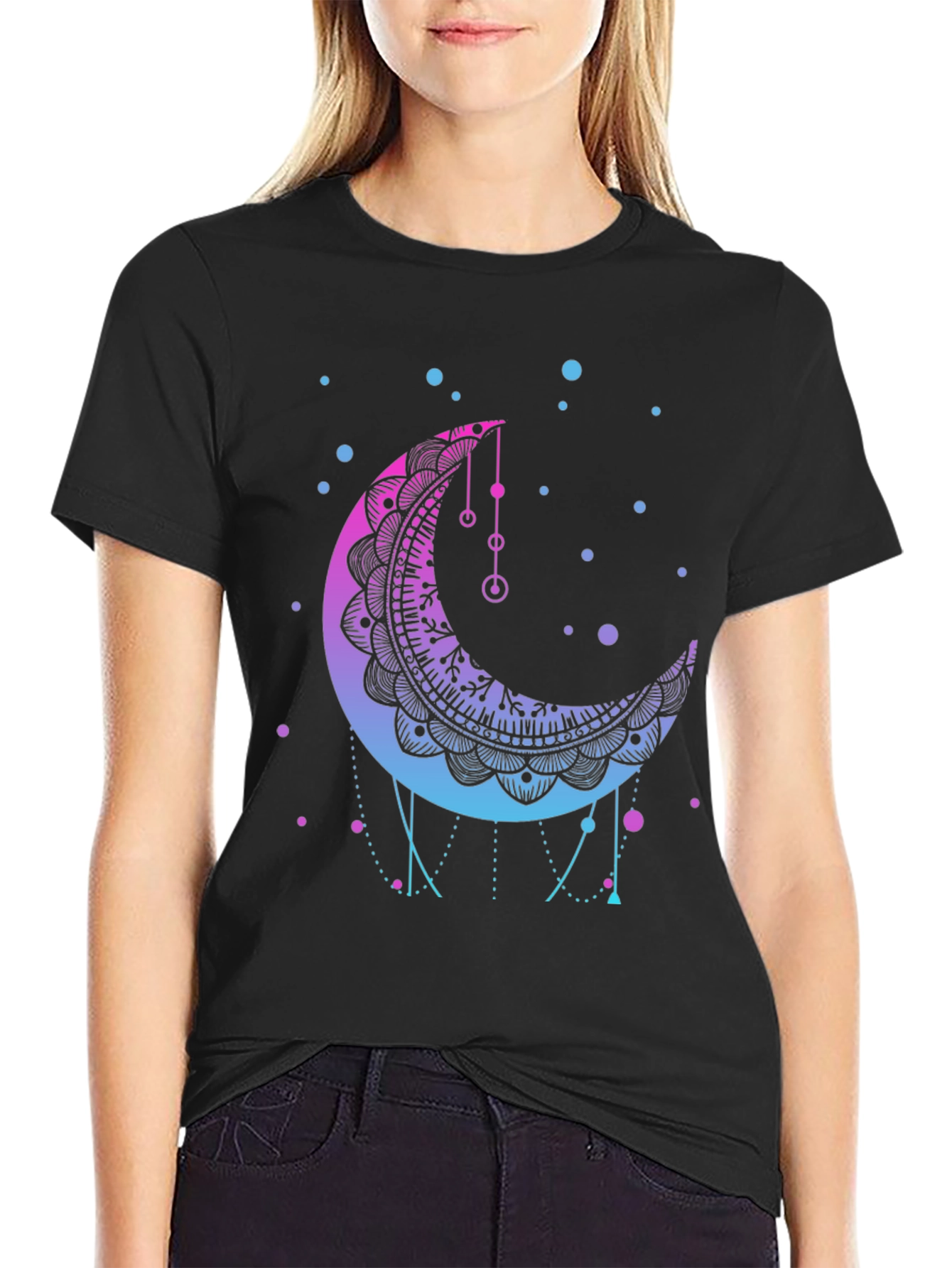 Mystic Moon Mandala Graphic Tee - Black