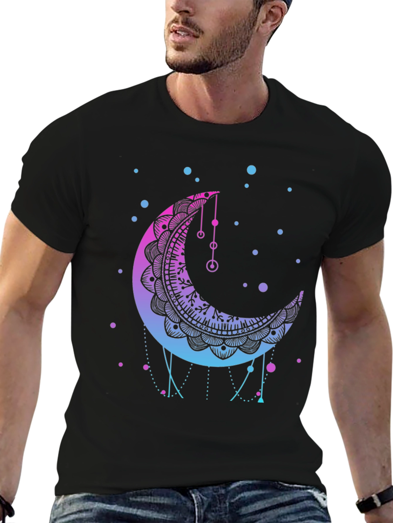 Mystic Moon Mandala Graphic Tee - Black