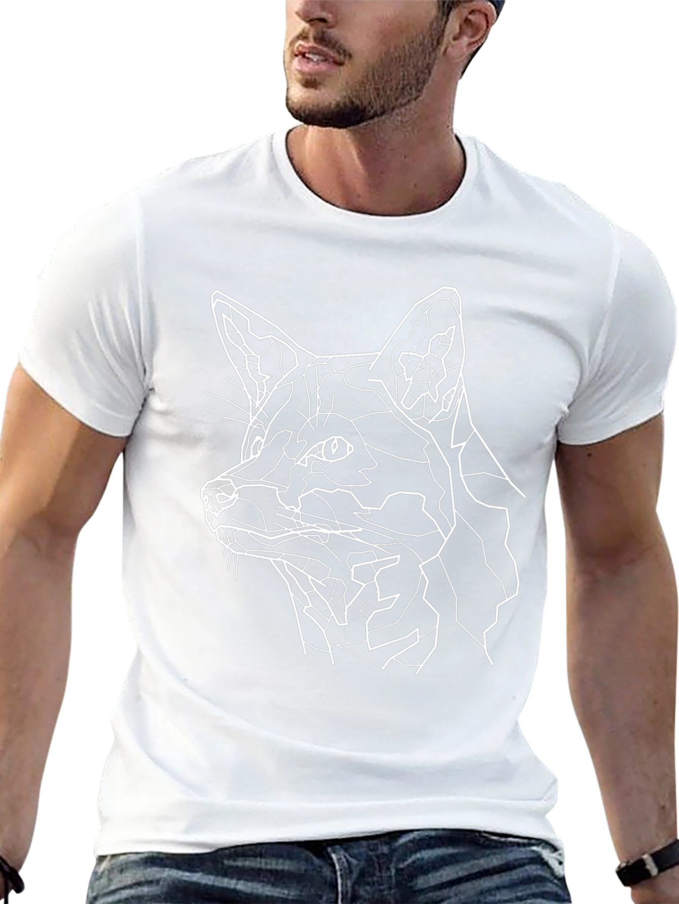 Geometric Fox Graphic Print Black T-Shirt