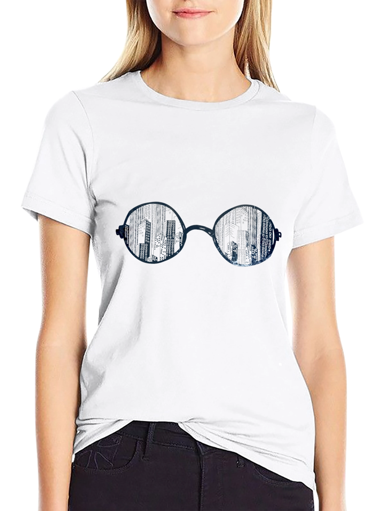 Cityscape Glasses Graphic Tee - Cool Mens Black T-Shirt