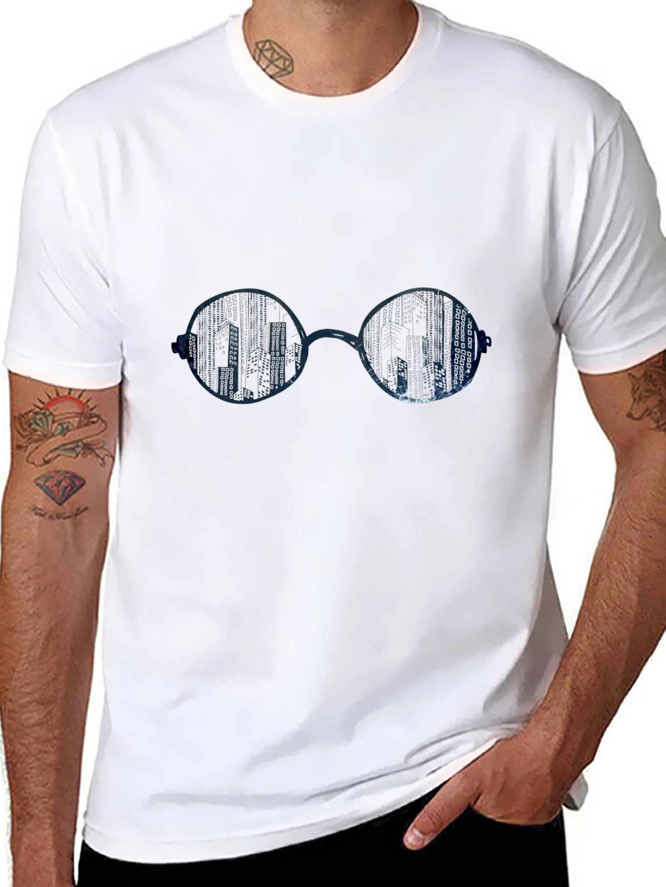 Cityscape Glasses Graphic Tee - Cool Mens Black T-Shirt