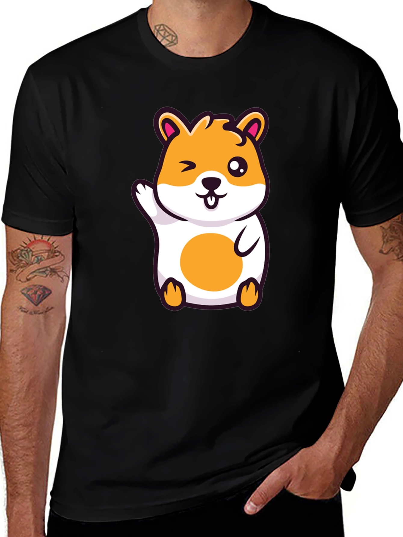 Cute Hamster Graphic Black T-Shirt