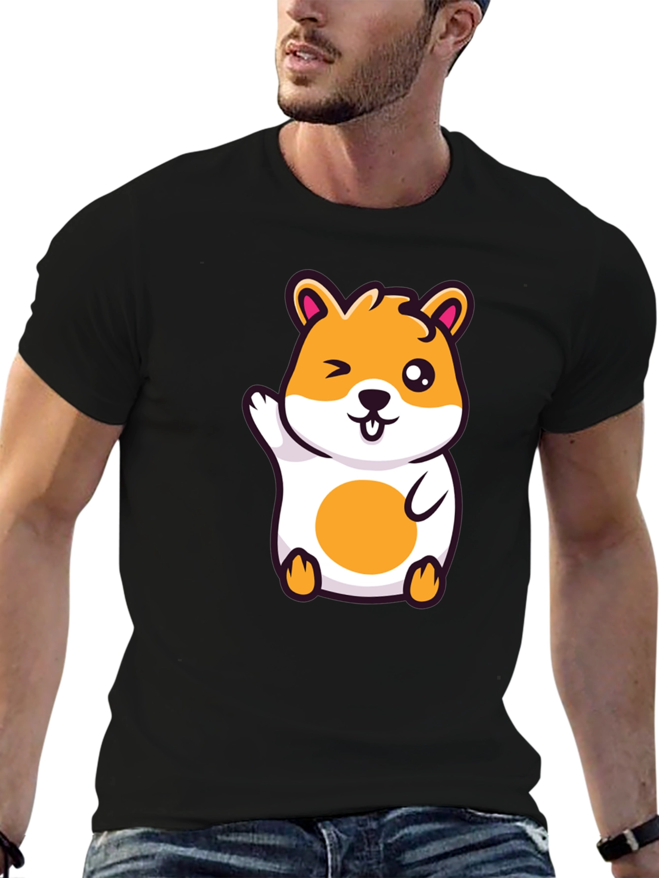 Cute Hamster Graphic Black T-Shirt