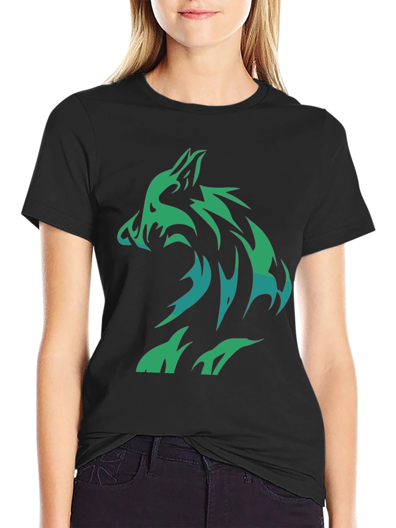 Tribal Wolf Graphic Tee - Black