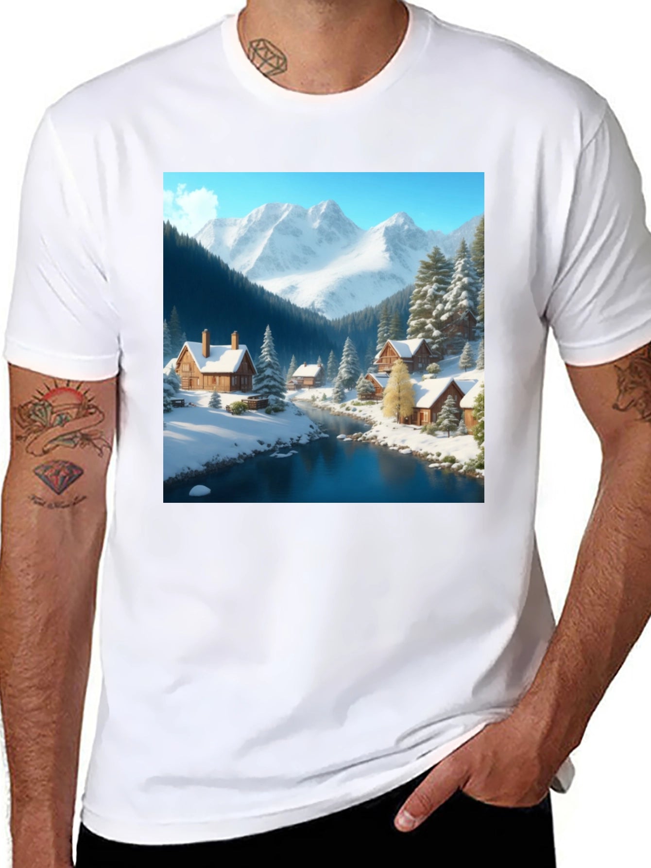 Winter Cabin Scene Graphic Tee