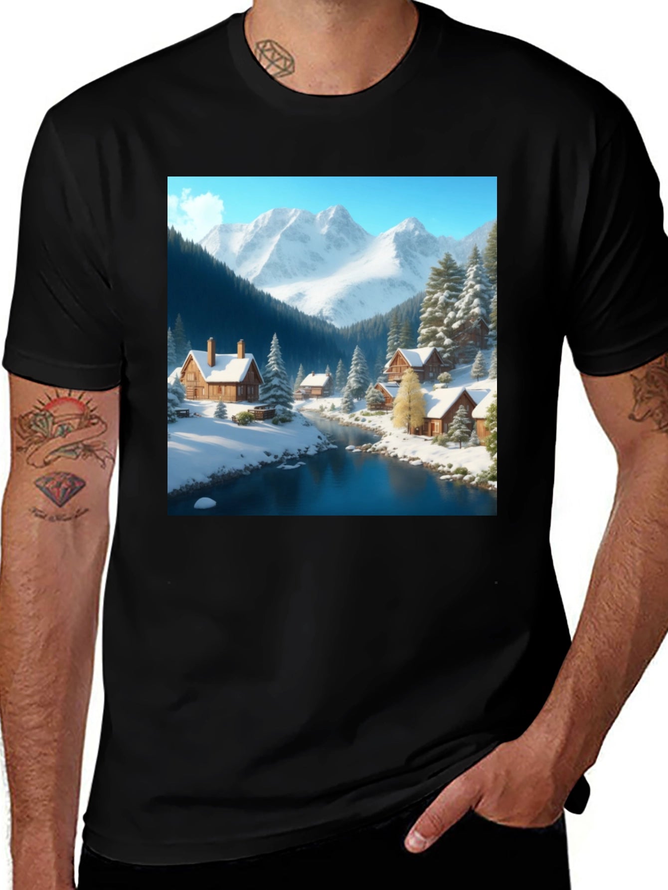 Winter Cabin Scene Graphic Tee